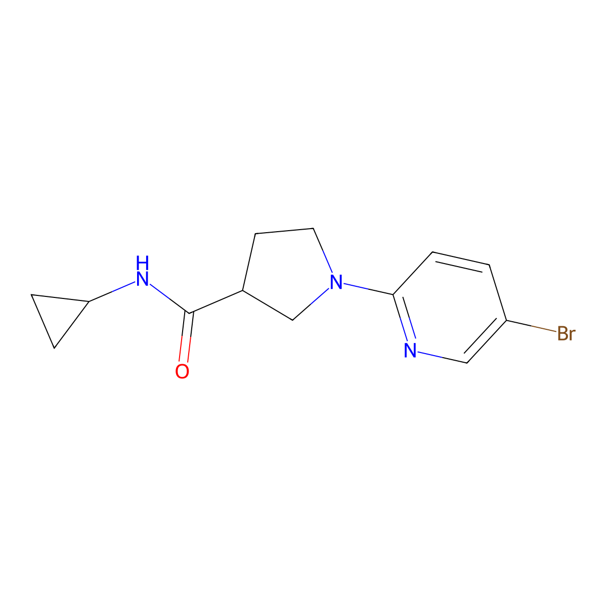 1-(5-bromopyridin-2-yl)-N-cyclopropylpyrrolidine-3-carboxamide molecular structure, CAS 2877653-96-6