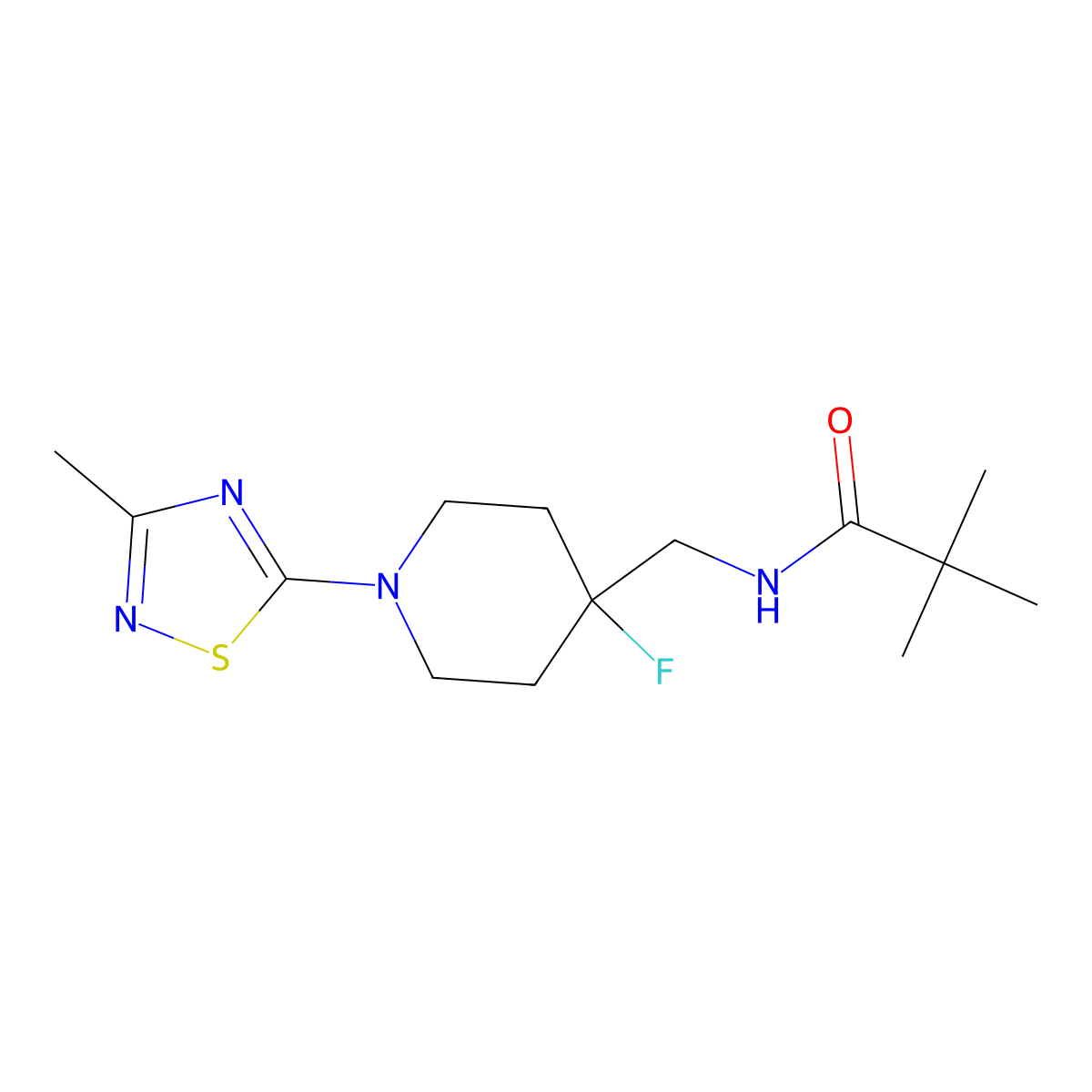 N-{[4-fluoro-1-(3-methyl-1,2,4-thiadiazol-5-yl)piperidin-4-yl]methyl}-2,2-dimethylpropanamide molecular structure, CAS 2877653-99-9