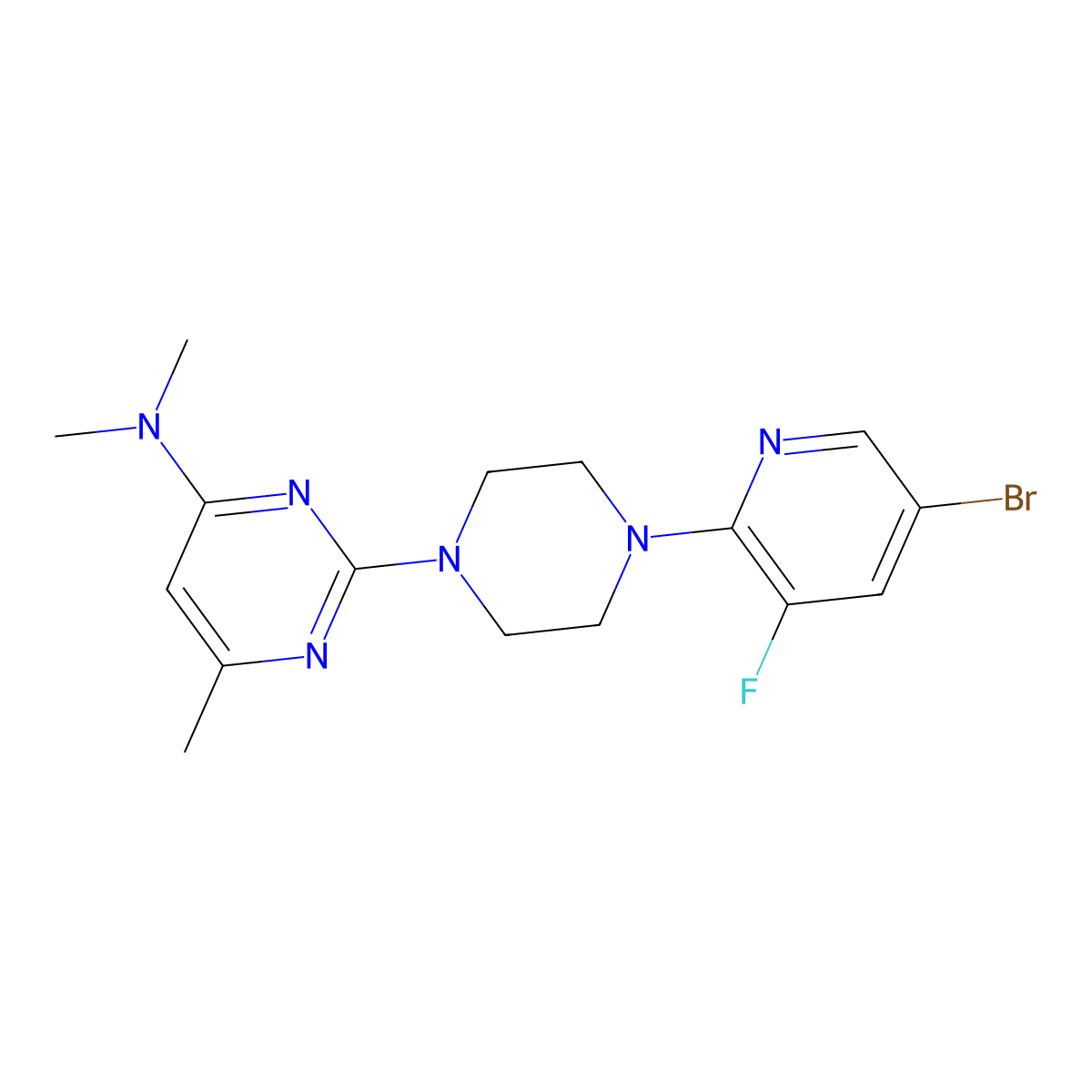 2-[4-(5-bromo-3-fluoropyridin-2-yl)piperazin-1-yl]-N,N,6-trimethylpyrimidin-4-amine molecular structure, CAS 2877654-06-1