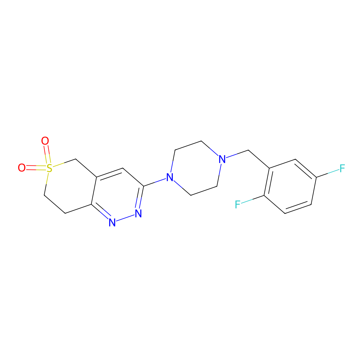 3-[4-[(2,5-difluorophenyl)methyl]piperazin-1-yl]-7,8-dihydro-5H-thiopyrano[4,3-c]pyridazine 6,6-dioxide molecular structure, CAS 2877654-10-7