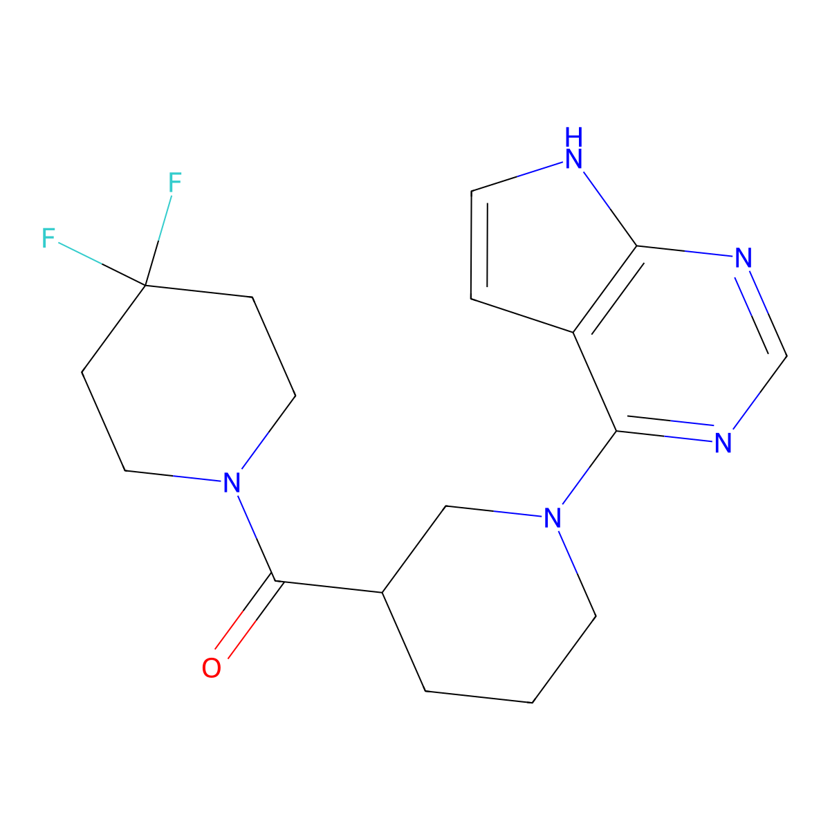 3-(4,4-difluoropiperidine-1-carbonyl)-1-{7H-pyrrolo[2,3-d]pyrimidin-4-yl}piperidine molecular structure, CAS 2877654-11-8