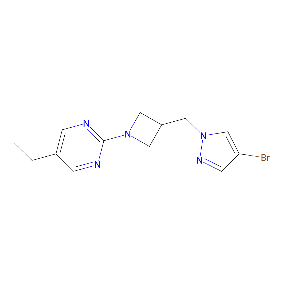 2-{3-[(4-bromo-1H-pyrazol-1-yl)methyl]azetidin-1-yl}-5-ethylpyrimidine molecular structure, CAS 2877654-14-1