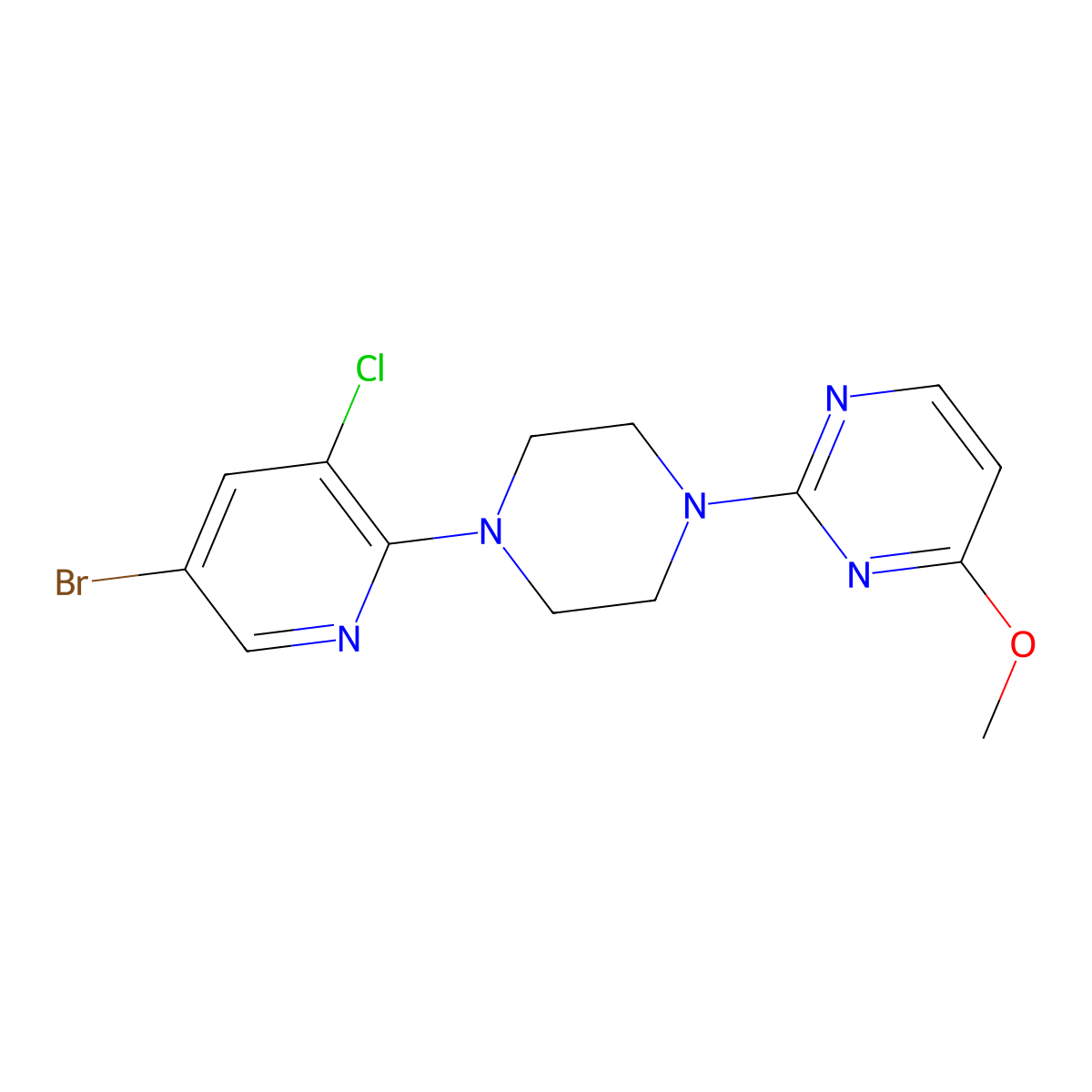 2-[4-(5-Bromo-3-chloropyridin-2-yl)piperazin-1-yl]-4-methoxypyrimidine molecular structure, CAS 2877654-17-4