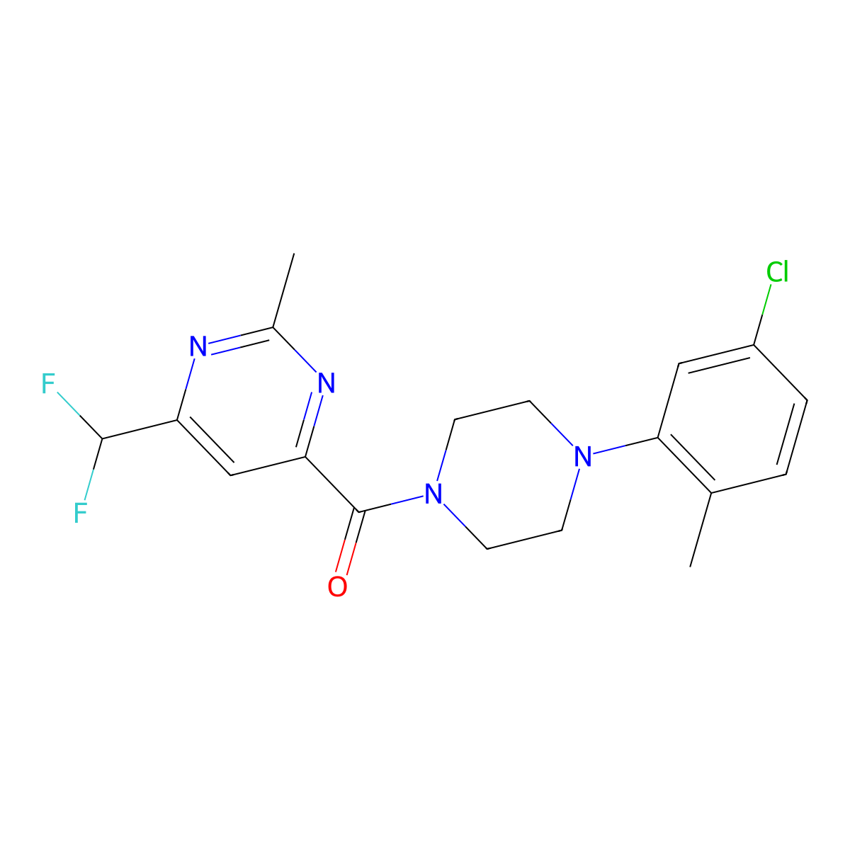 4-[4-(5-Chloro-2-methylphenyl)piperazine-1-carbonyl]-6-(difluoromethyl)-2-methylpyrimidine molecular structure, CAS 2877654-21-0