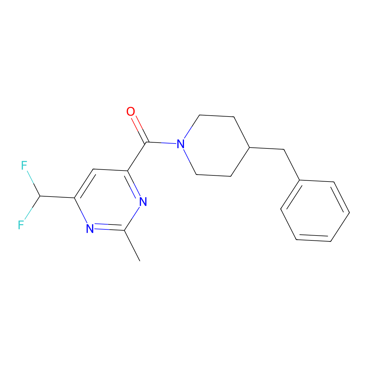 4-(4-Benzylpiperidine-1-carbonyl)-6-(difluoromethyl)-2-methylpyrimidine molecular structure, CAS 2877654-24-3