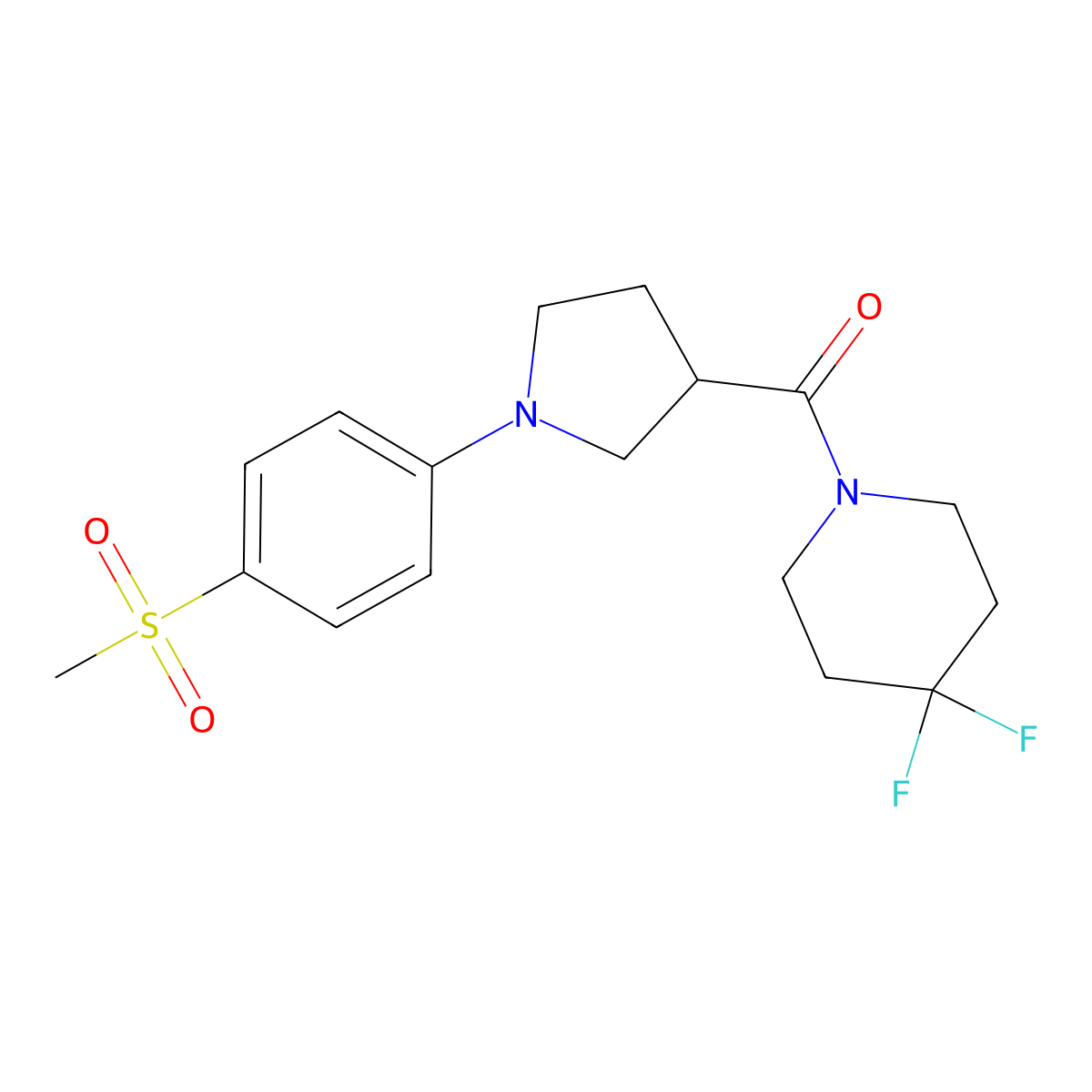 4,4-Difluoro-1-[1-(4-methanesulfonylphenyl)pyrrolidine-3-carbonyl]piperidine molecular structure, CAS 2877654-31-2