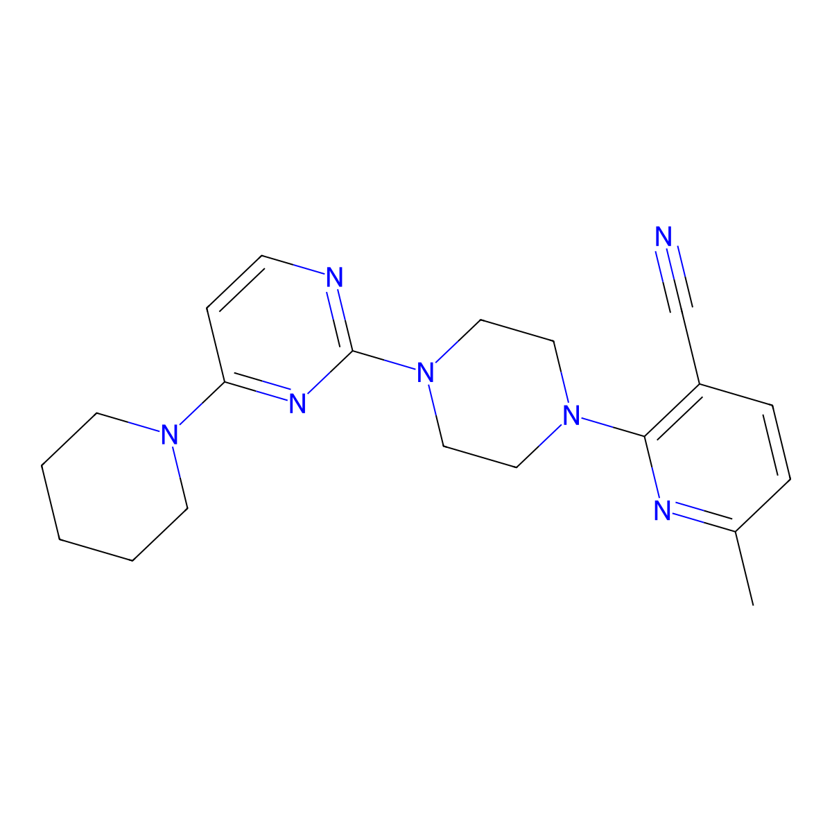 6-Methyl-2-{4-[4-(piperidin-1-yl)pyrimidin-2-yl]piperazin-1-yl}pyridine-3-carbonitrile molecular structure, CAS 2877654-32-3