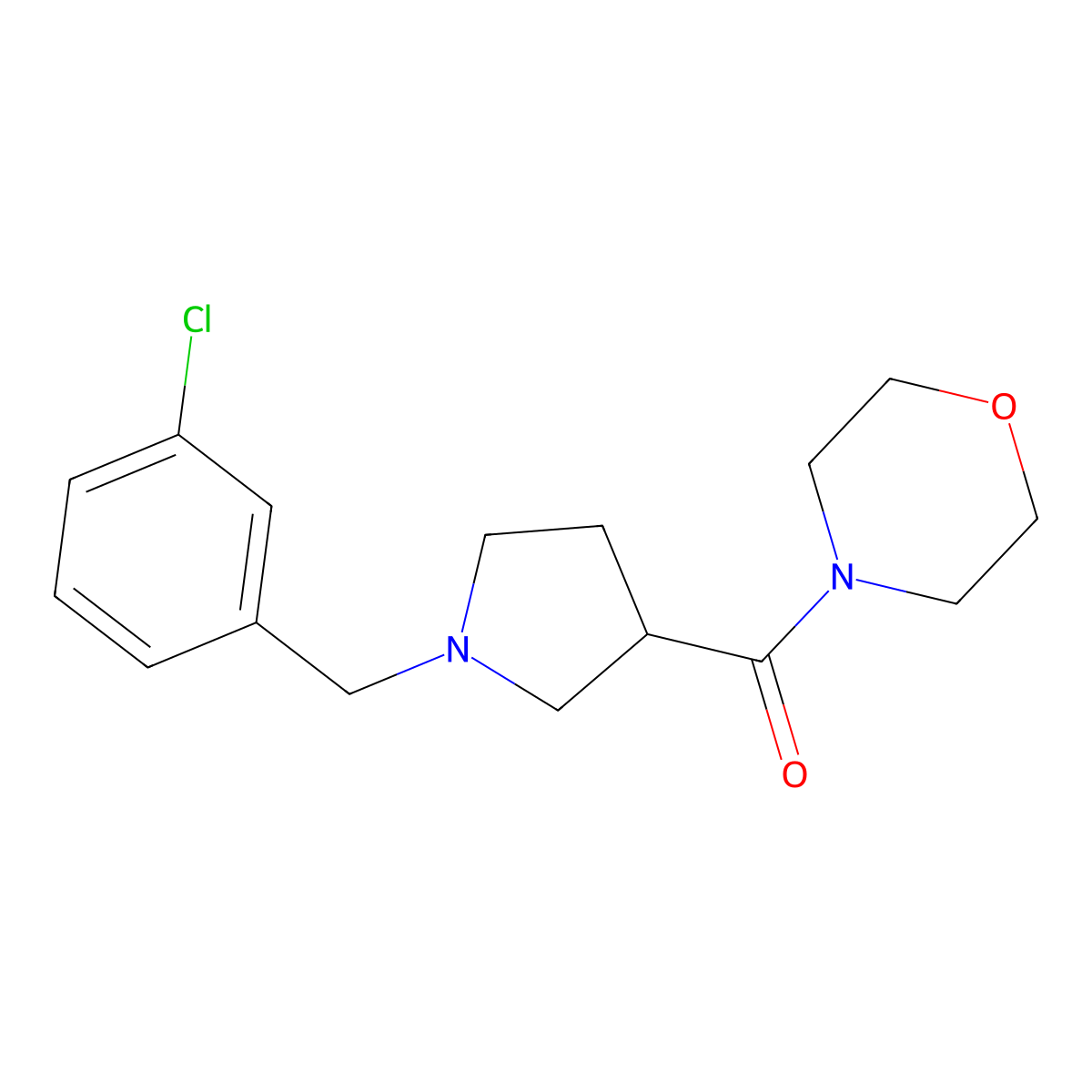 4-{1-[(3-Chlorophenyl)methyl]pyrrolidine-3-carbonyl}morpholine molecular structure, CAS 2877654-33-4