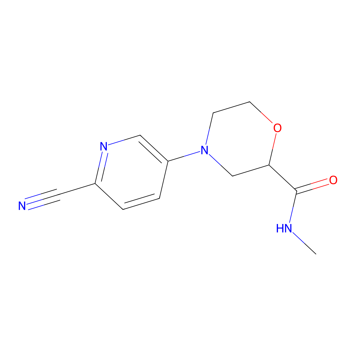 4-(6-cyanopyridin-3-yl)-N-methylmorpholine-2-carboxamide molecular structure, CAS 2877654-36-7