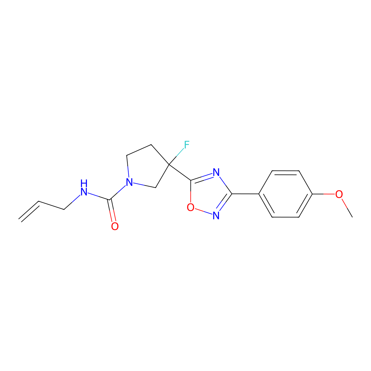 3-fluoro-3-[3-(4-methoxyphenyl)-1,2,4-oxadiazol-5-yl]-N-(prop-2-en-1-yl)pyrrolidine-1-carboxamide molecular structure, CAS 2877654-41-4