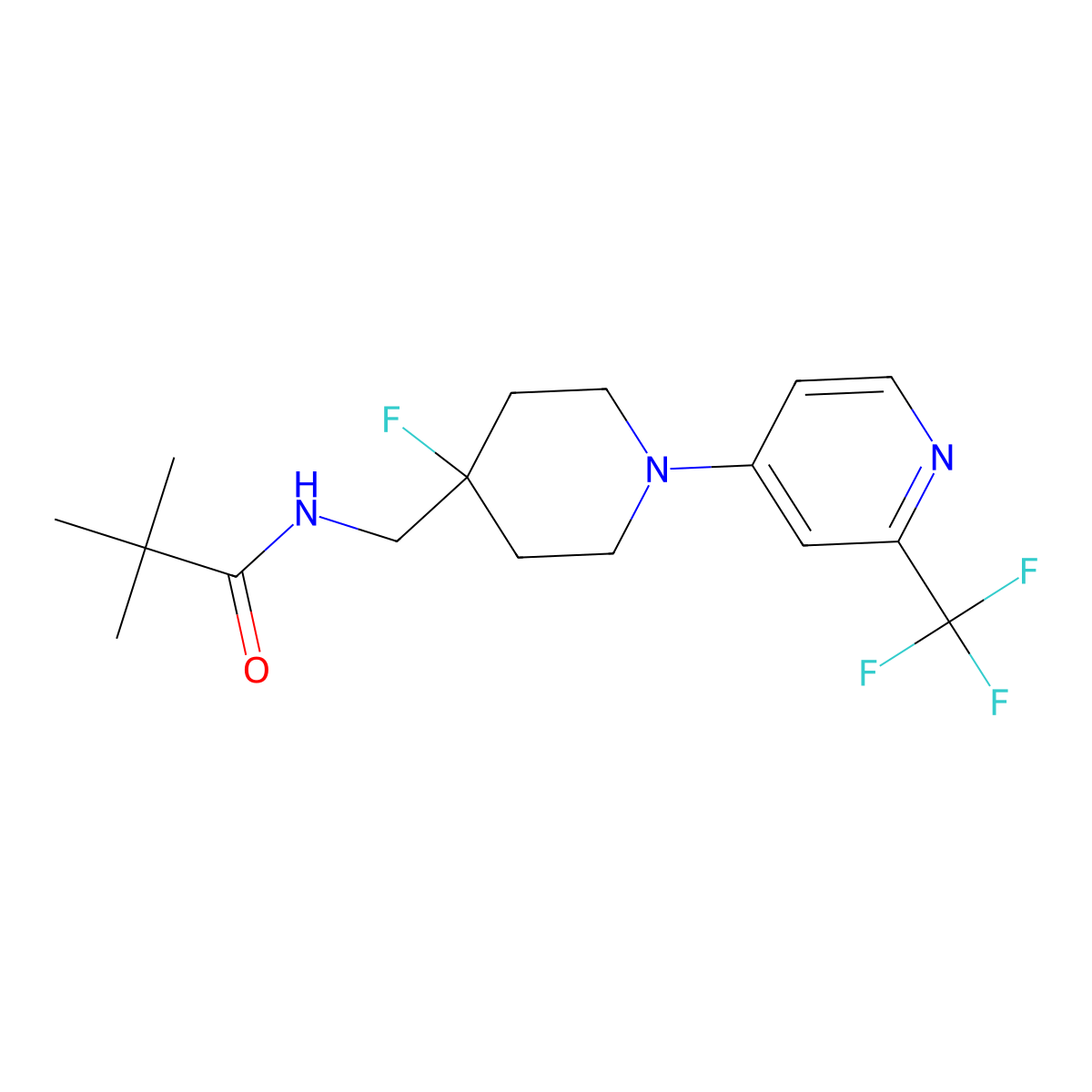 N-({4-fluoro-1-[2-(trifluoromethyl)pyridin-4-yl]piperidin-4-yl}methyl)-2,2-dimethylpropanamide molecular structure, CAS 2877654-42-5