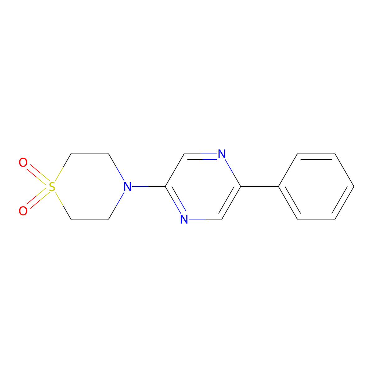4-(5-Phenylpyrazin-2-yl)-1,4-thiazinane 1,1-dioxide molecular structure, CAS 2877654-50-5