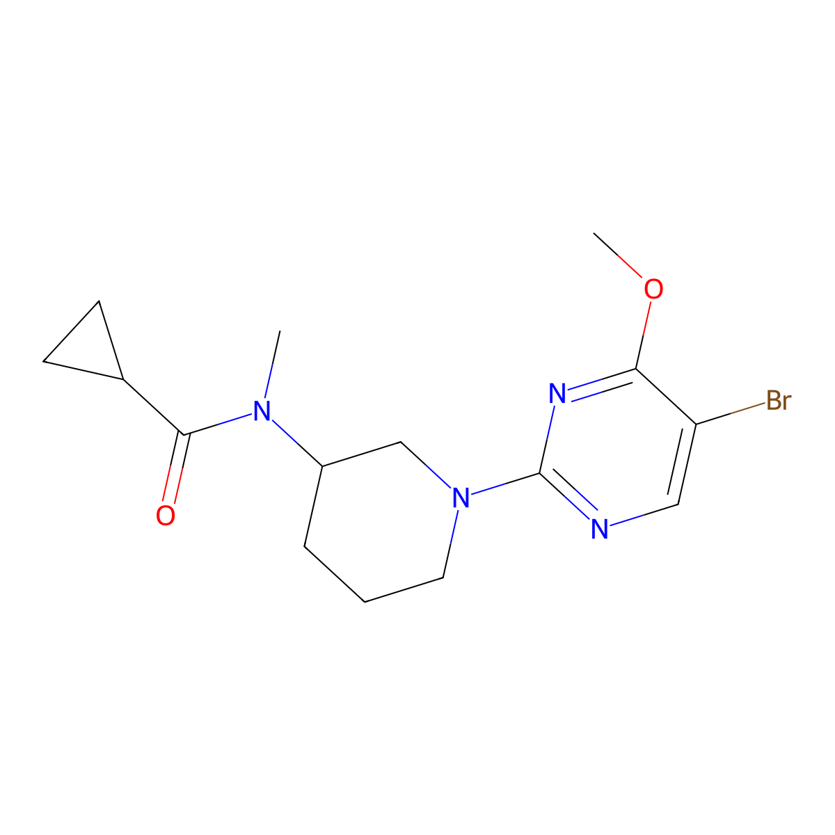 N-[1-(5-bromo-4-methoxypyrimidin-2-yl)piperidin-3-yl]-N-methylcyclopropanecarboxamide molecular structure, CAS 2877654-51-6