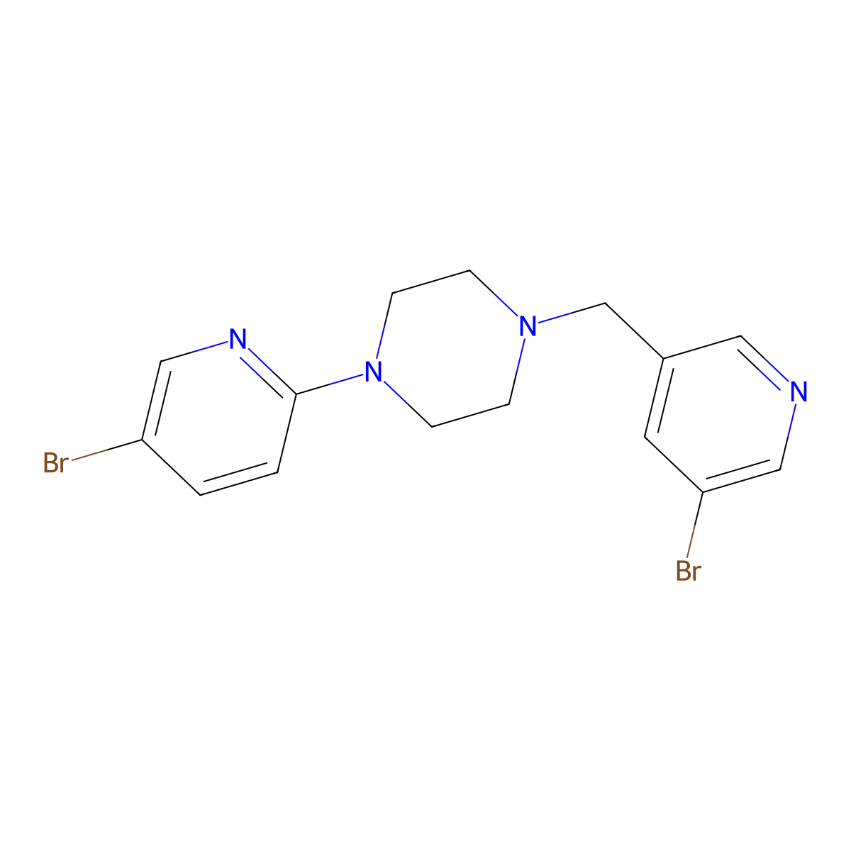 1-(5-Bromopyridin-2-yl)-4-[(5-bromopyridin-3-yl)methyl]piperazine molecular structure, CAS 2877654-56-1