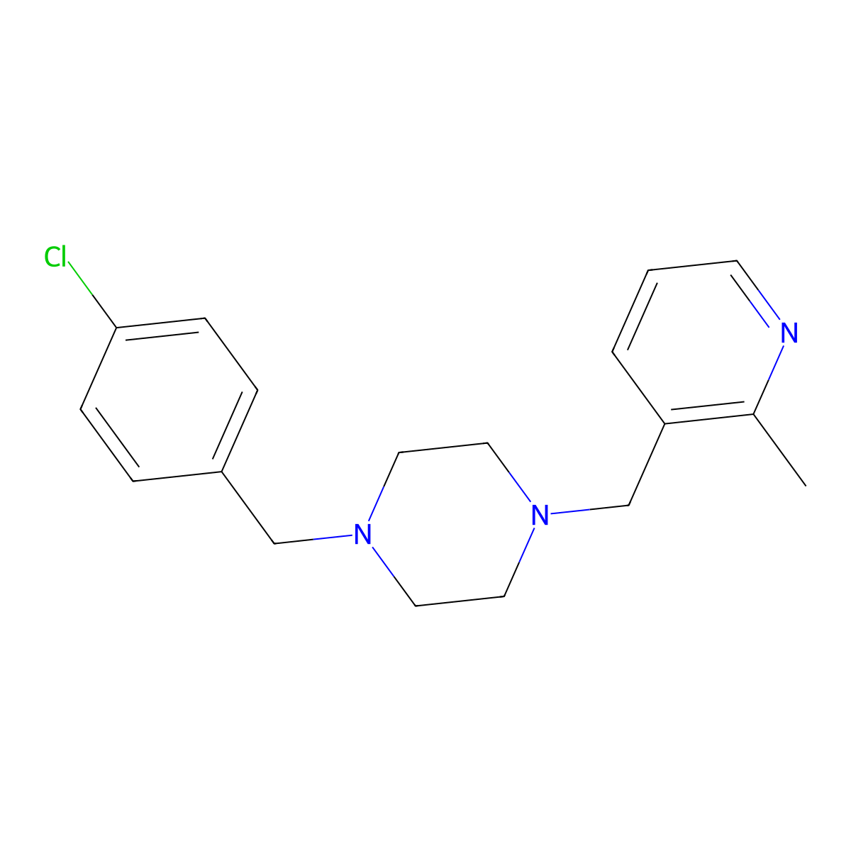 1-[(4-Chlorophenyl)methyl]-4-[(2-methylpyridin-3-yl)methyl]piperazine molecular structure, CAS 2877654-64-1
