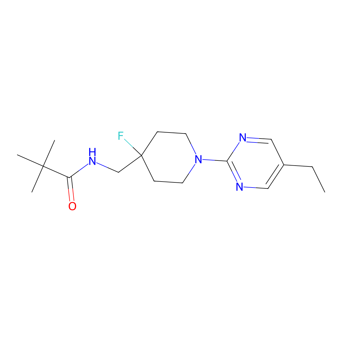 N-{[1-(5-ethylpyrimidin-2-yl)-4-fluoropiperidin-4-yl]methyl}-2,2-dimethylpropanamide molecular structure, CAS 2877654-66-3
