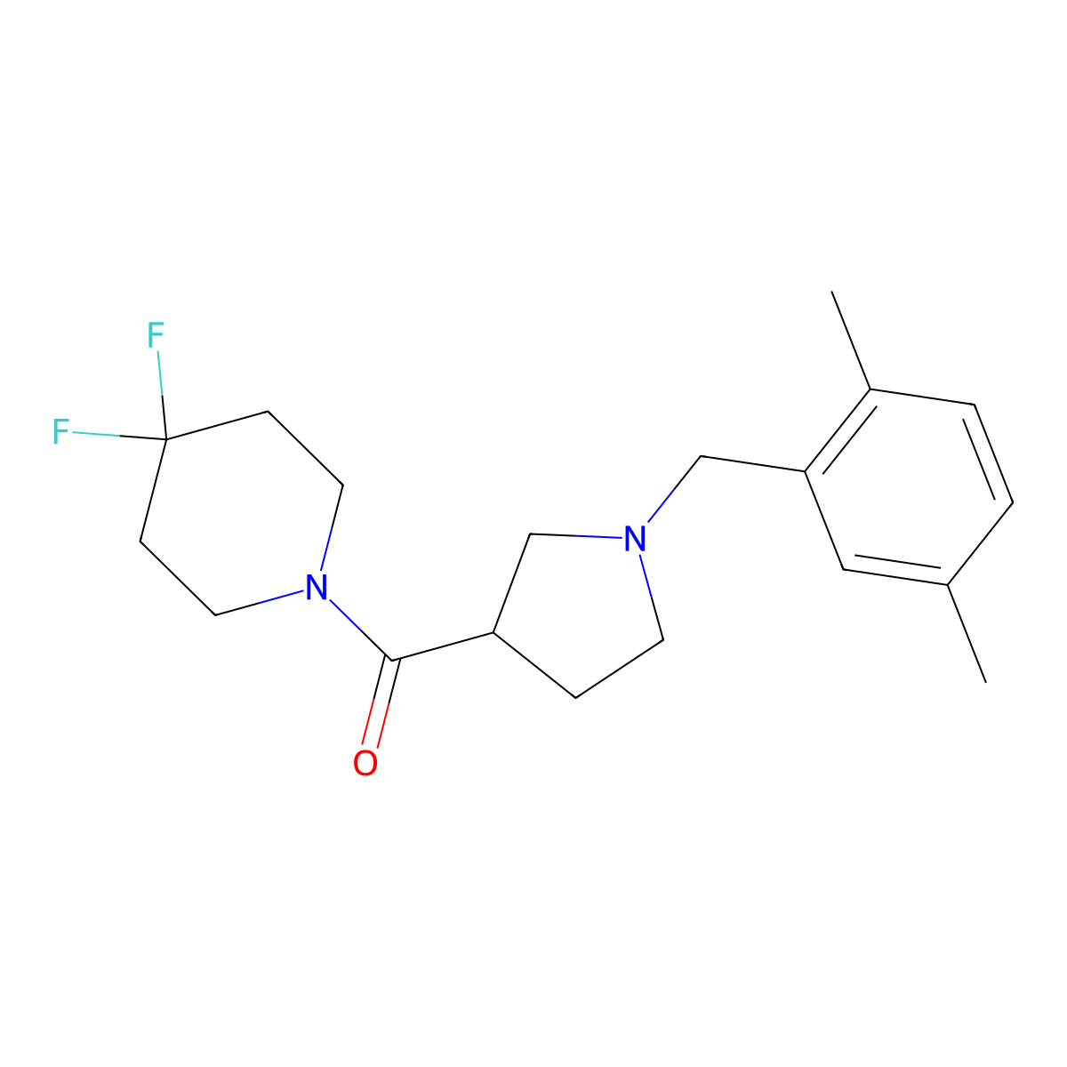 1-{1-[(2,5-Dimethylphenyl)methyl]pyrrolidine-3-carbonyl}-4,4-difluoropiperidine molecular structure, CAS 2877654-70-9