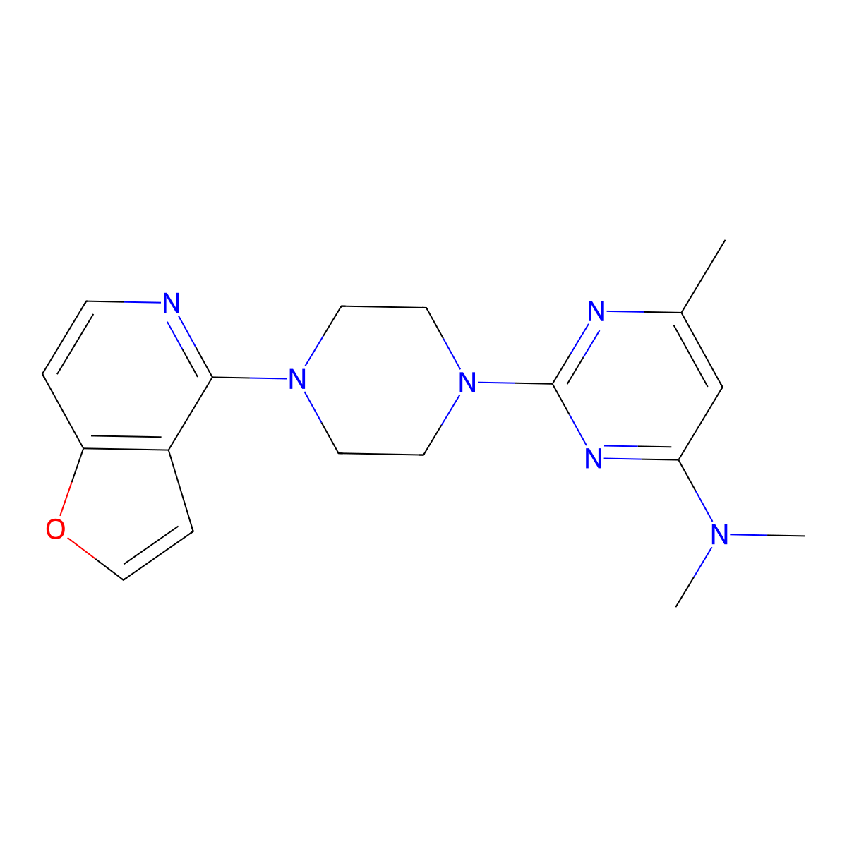 2-(4-{furo[3,2-c]pyridin-4-yl}piperazin-1-yl)-N,N,6-trimethylpyrimidin-4-amine molecular structure, CAS 2877654-72-1