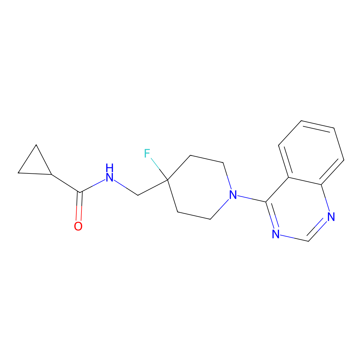 N-{[4-fluoro-1-(quinazolin-4-yl)piperidin-4-yl]methyl}cyclopropanecarboxamide molecular structure, CAS 2877654-74-3