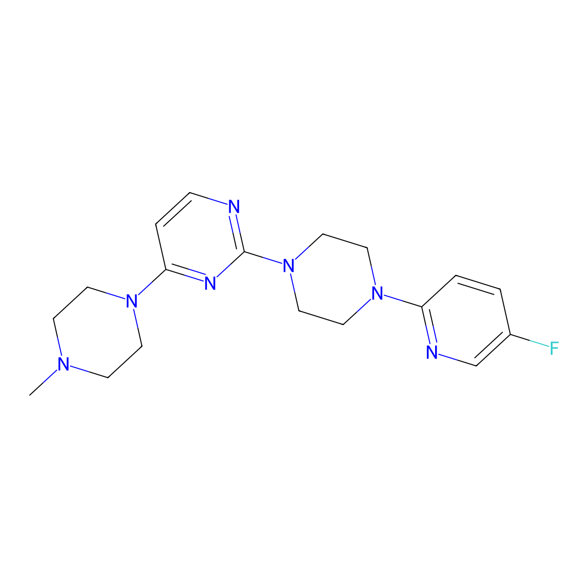 2-[4-(5-Fluoropyridin-2-yl)piperazin-1-yl]-4-(4-methylpiperazin-1-yl)pyrimidine molecular structure, CAS 2877654-76-5