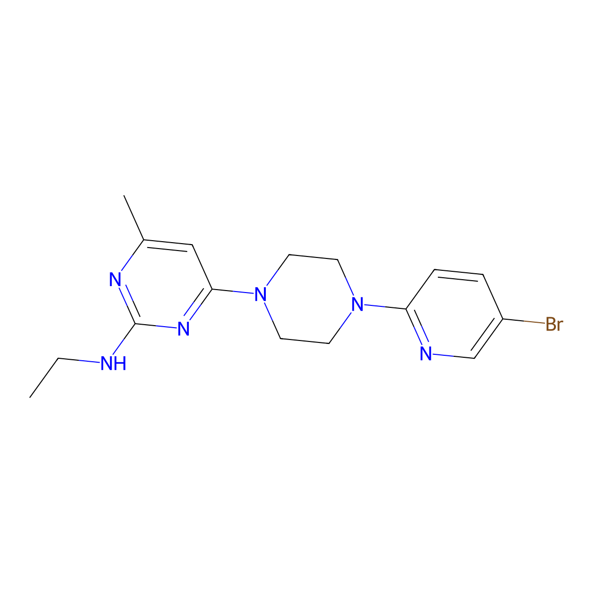 4-[4-(5-bromopyridin-2-yl)piperazin-1-yl]-N-ethyl-6-methylpyrimidin-2-amine molecular structure, CAS 2877654-86-7
