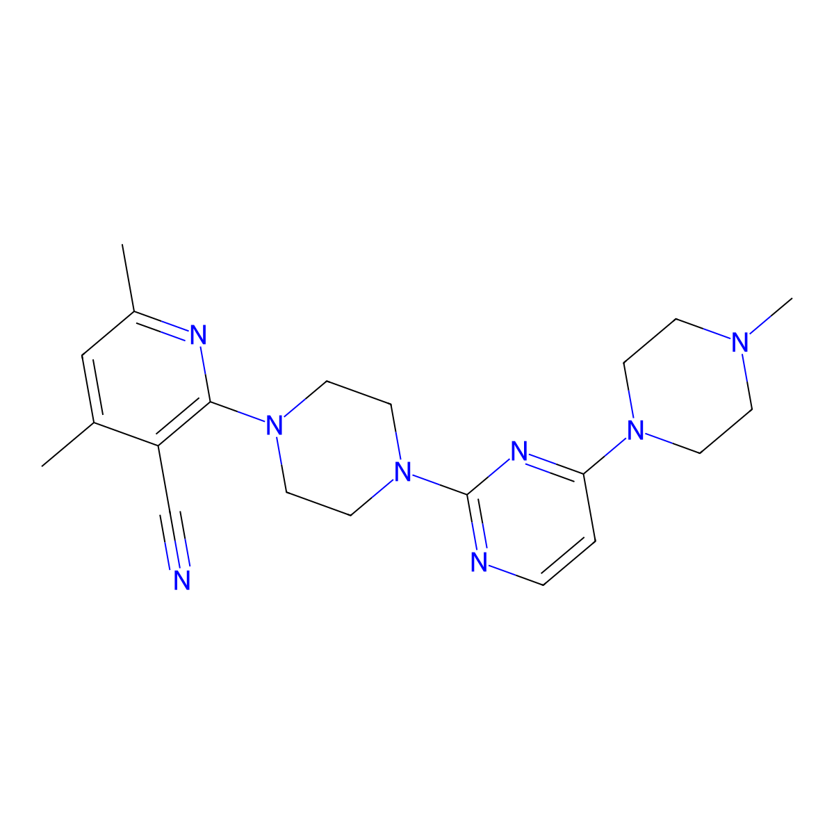 4,6-Dimethyl-2-{4-[4-(4-methylpiperazin-1-yl)pyrimidin-2-yl]piperazin-1-yl}pyridine-3-carbonitrile molecular structure, CAS 2877654-92-5