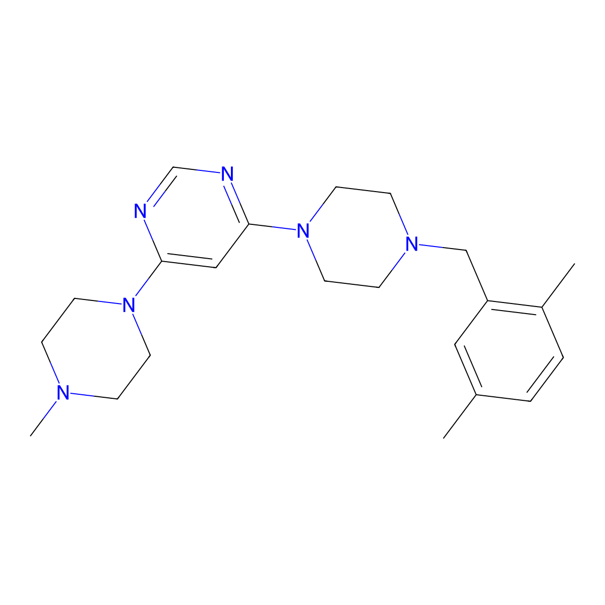 4-{4-[(2,5-Dimethylphenyl)methyl]piperazin-1-yl}-6-(4-methylpiperazin-1-yl)pyrimidine molecular structure, CAS 2877654-94-7