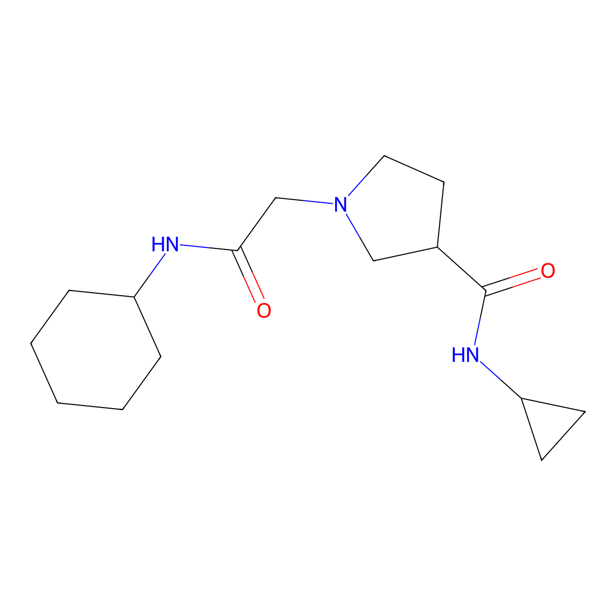 1-[(cyclohexylcarbamoyl)methyl]-N-cyclopropylpyrrolidine-3-carboxamide molecular structure, CAS 2877654-95-8