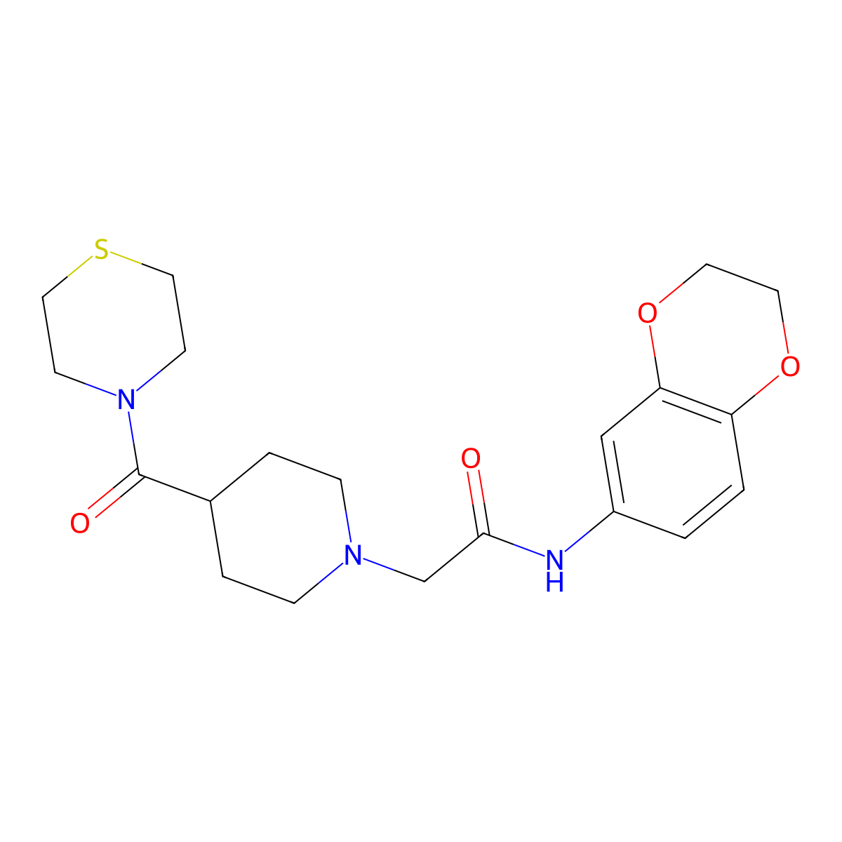 N-(2,3-dihydro-1,4-benzodioxin-6-yl)-2-[4-(thiomorpholine-4-carbonyl)piperidin-1-yl]acetamide molecular structure, CAS 2877654-97-0