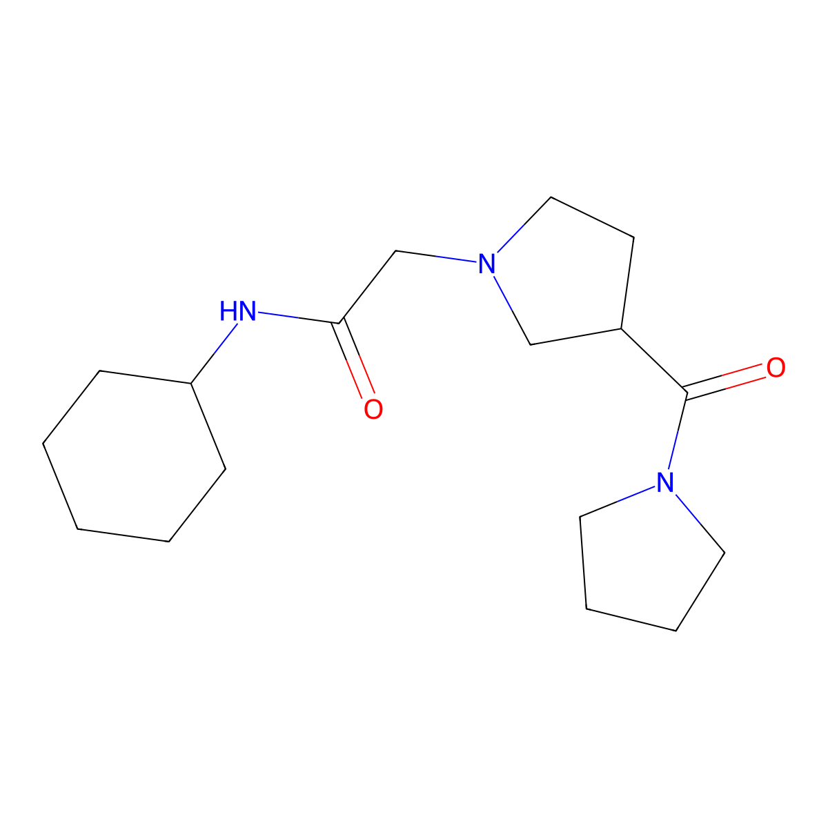 N-cyclohexyl-2-[3-(pyrrolidine-1-carbonyl)pyrrolidin-1-yl]acetamide molecular structure, CAS 2877654-99-2