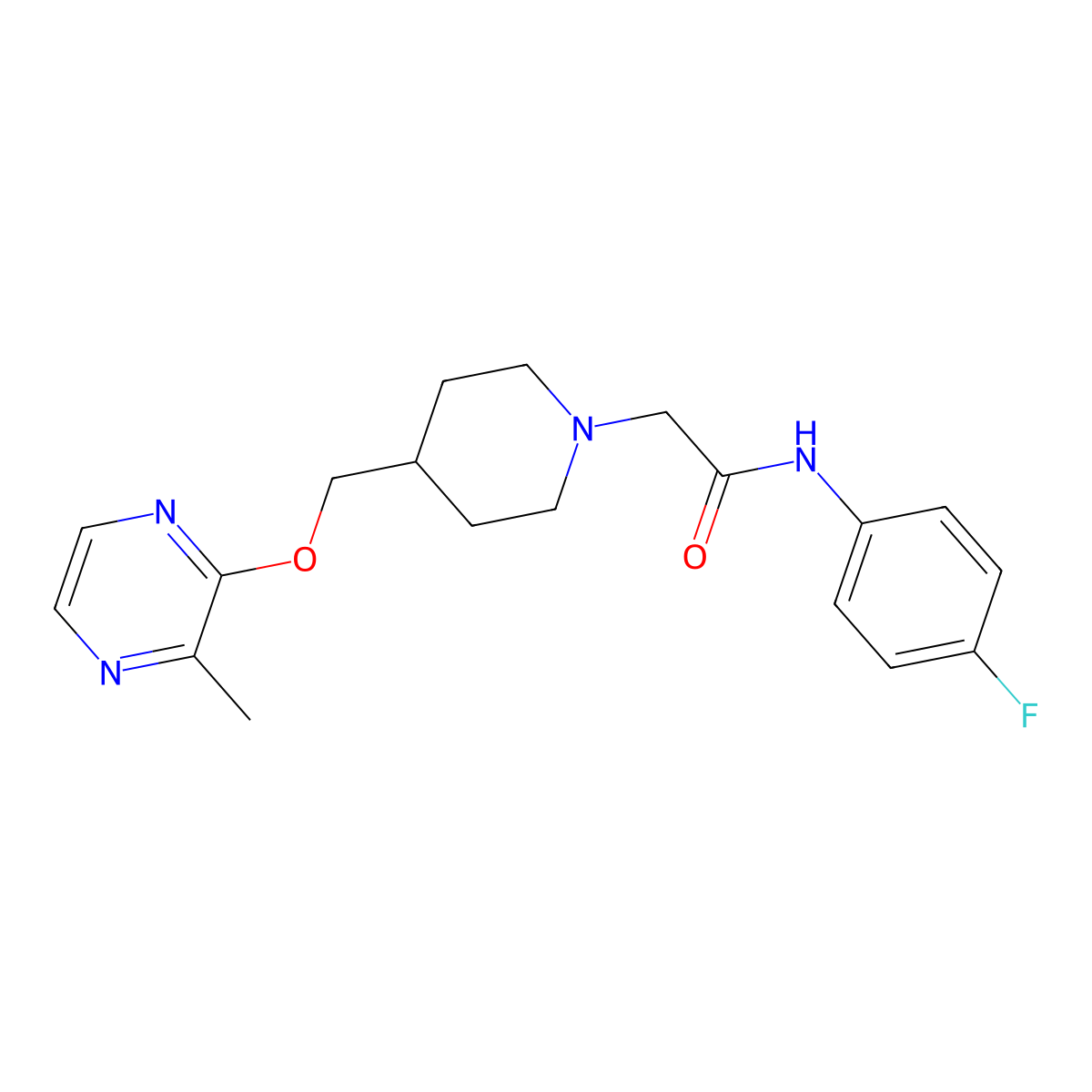 N-(4-fluorophenyl)-2-(4-{[(3-methylpyrazin-2-yl)oxy]methyl}piperidin-1-yl)acetamide molecular structure, CAS 2877655-03-1