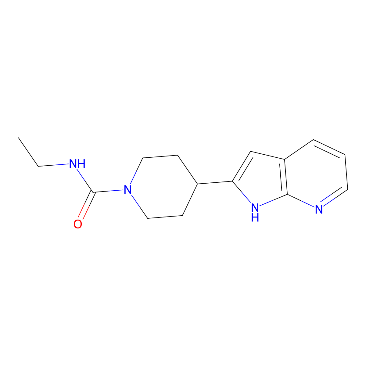 N-ethyl-4-{1H-pyrrolo[2,3-b]pyridin-2-yl}piperidine-1-carboxamide molecular structure, CAS 2877655-04-2