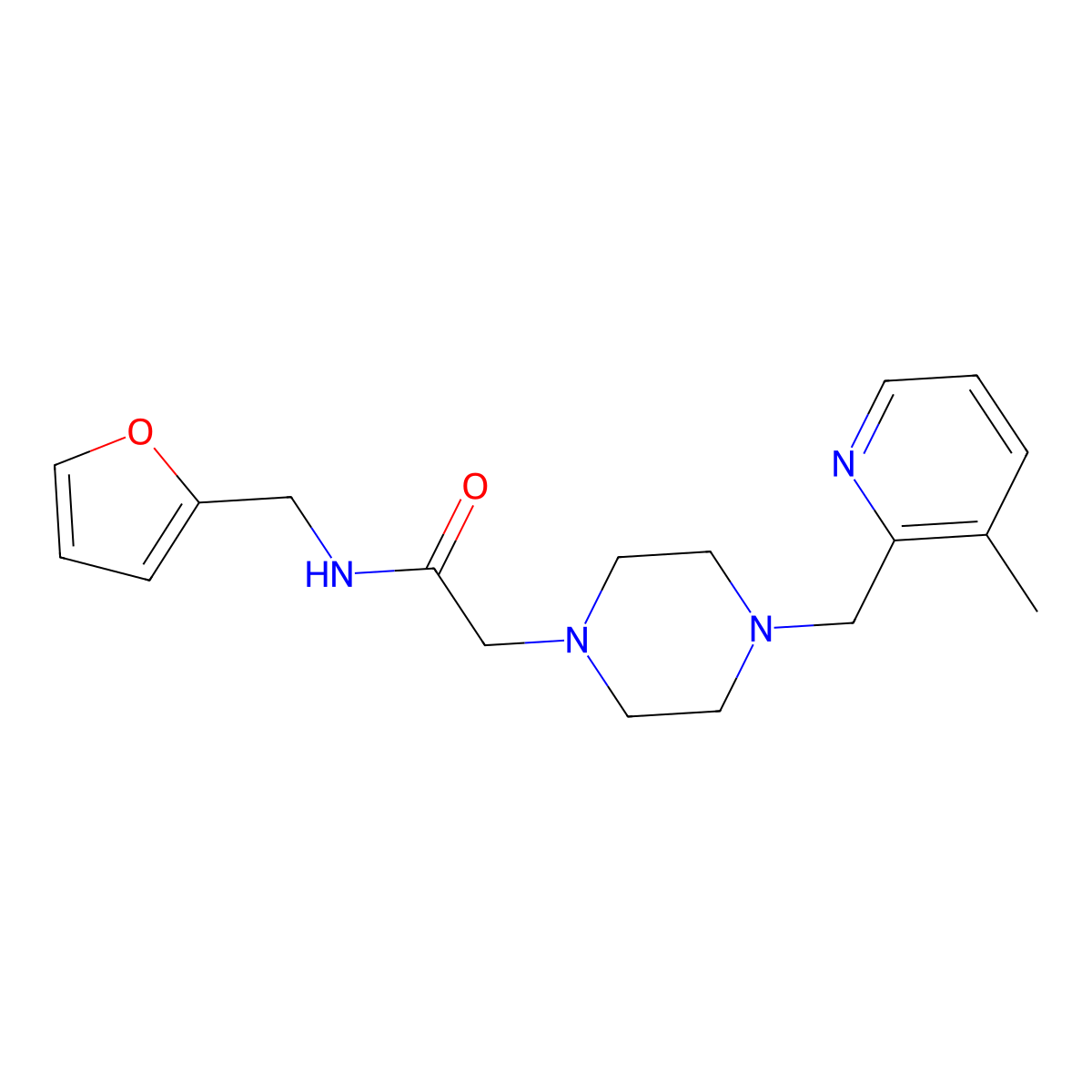 N-(furan-2-ylmethyl)-2-[4-[(3-methylpyridin-2-yl)methyl]piperazin-1-yl]acetamide molecular structure, CAS 2877655-05-3