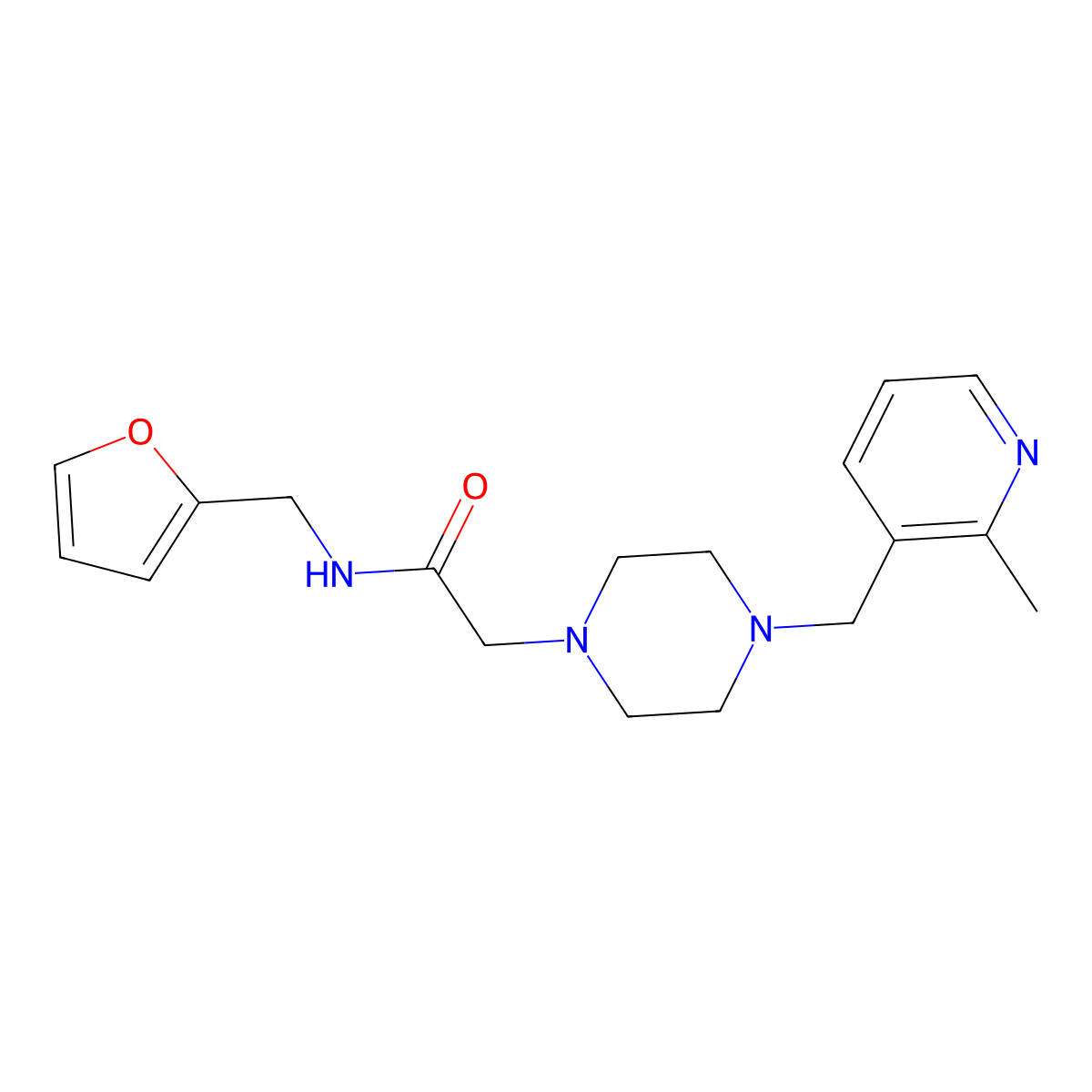 N-[(furan-2-yl)methyl]-2-{4-[(2-methylpyridin-3-yl)methyl]piperazin-1-yl}acetamide molecular structure, CAS 2877655-07-5