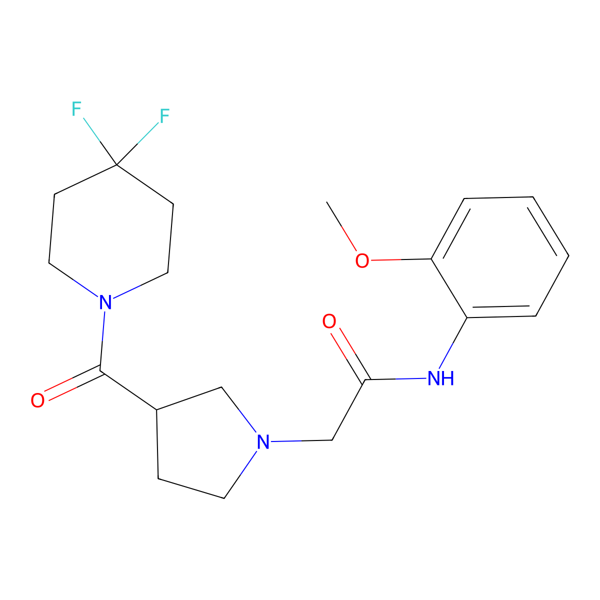 2-[3-(4,4-difluoropiperidine-1-carbonyl)pyrrolidin-1-yl]-N-(2-methoxyphenyl)acetamide molecular structure, CAS 2877655-67-7