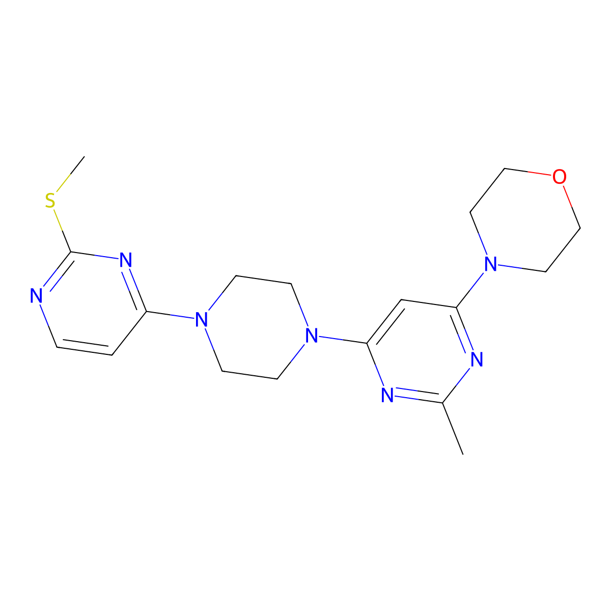 4-(2-Methyl-6-{4-[2-(methylsulfanyl)pyrimidin-4-yl]piperazin-1-yl}pyrimidin-4-yl)morpholine molecular structure, CAS 2877655-72-4