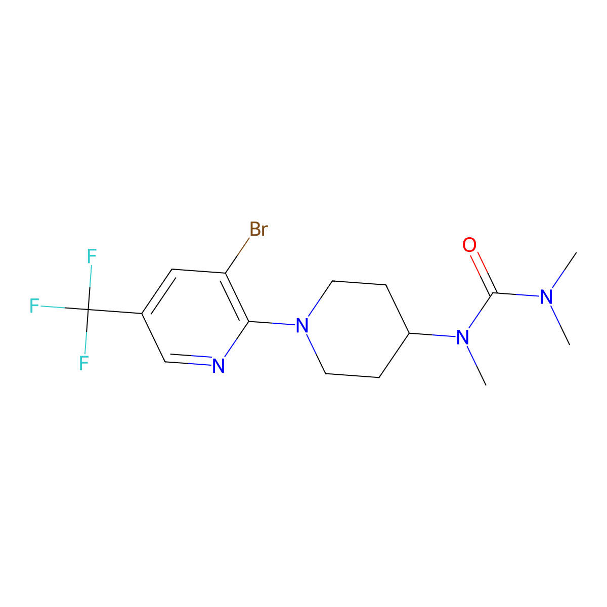 1-{1-[3-Bromo-5-(trifluoromethyl)pyridin-2-yl]piperidin-4-yl}-1,3,3-trimethylurea molecular structure, CAS 2877655-73-5