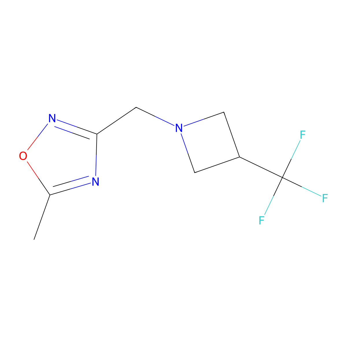 5-Methyl-3-{[3-(trifluoromethyl)azetidin-1-yl]methyl}-1,2,4-oxadiazole molecular structure, CAS 2877655-82-6
