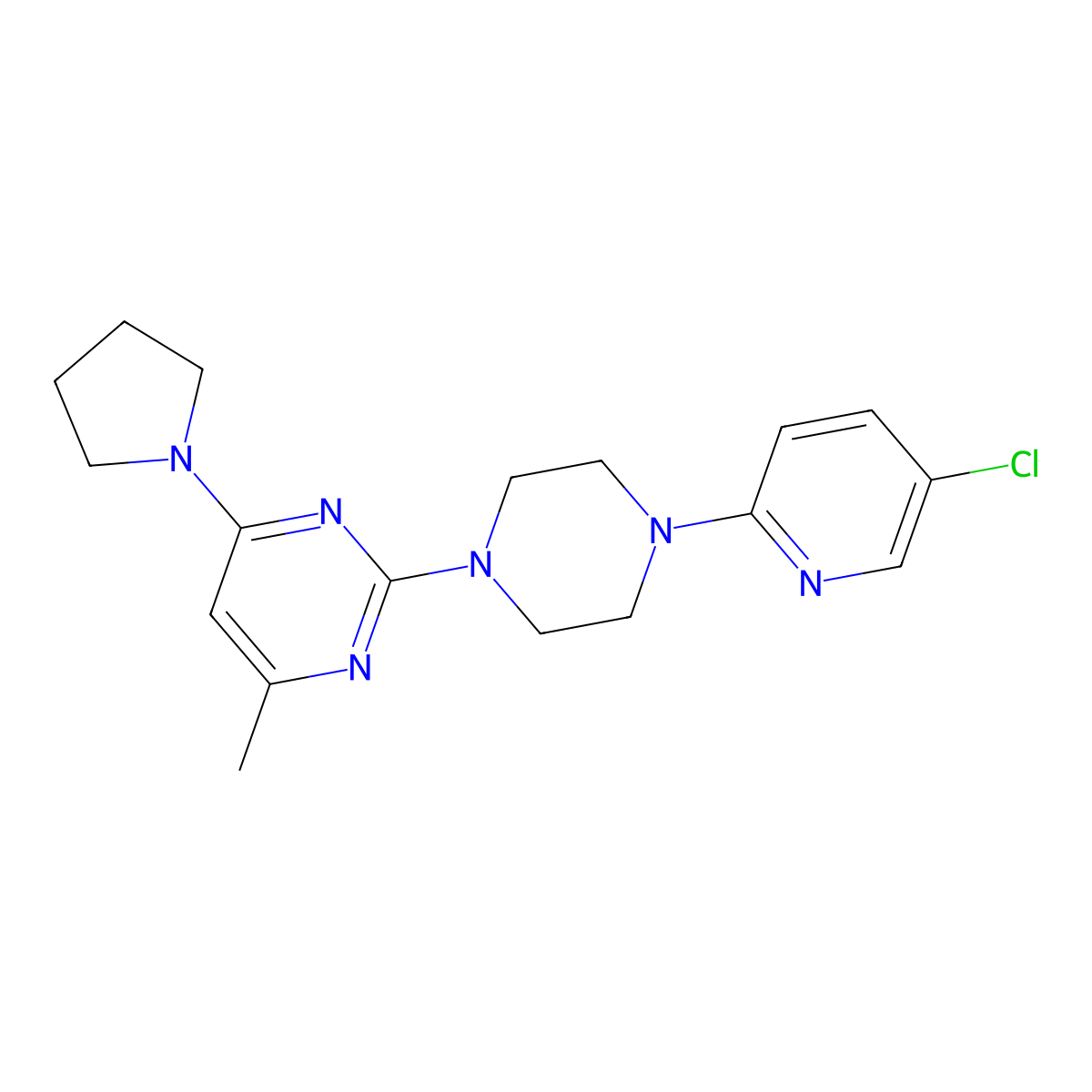 2-[4-(5-Chloropyridin-2-yl)piperazin-1-yl]-4-methyl-6-(pyrrolidin-1-yl)pyrimidine molecular structure, CAS 2877655-83-7