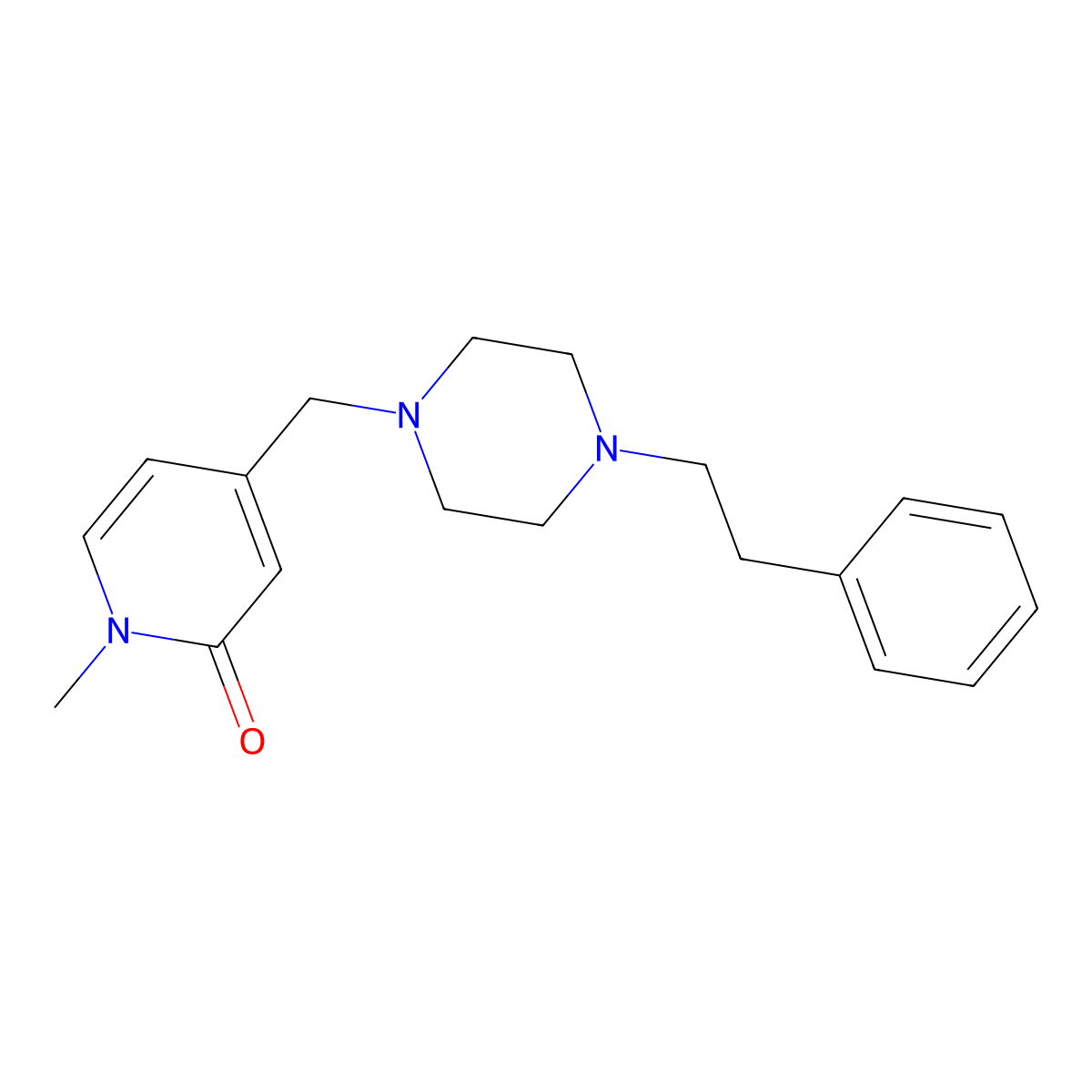 1-Methyl-4-{[4-(2-phenylethyl)piperazin-1-yl]methyl}-1,2-dihydropyridin-2-one molecular structure, CAS 2877655-84-8