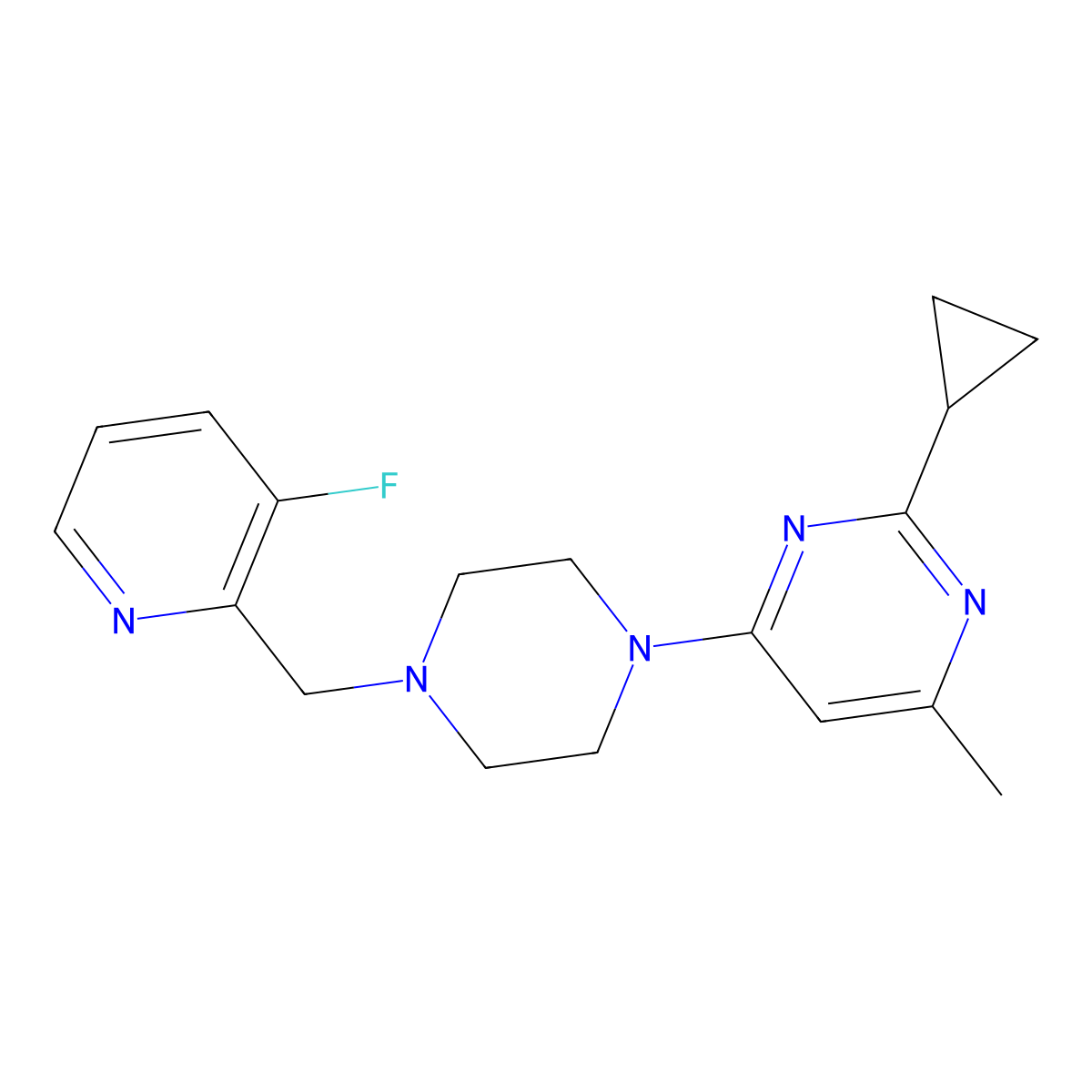 2-Cyclopropyl-4-{4-[(3-fluoropyridin-2-yl)methyl]piperazin-1-yl}-6-methylpyrimidine molecular structure, CAS 2877655-86-0