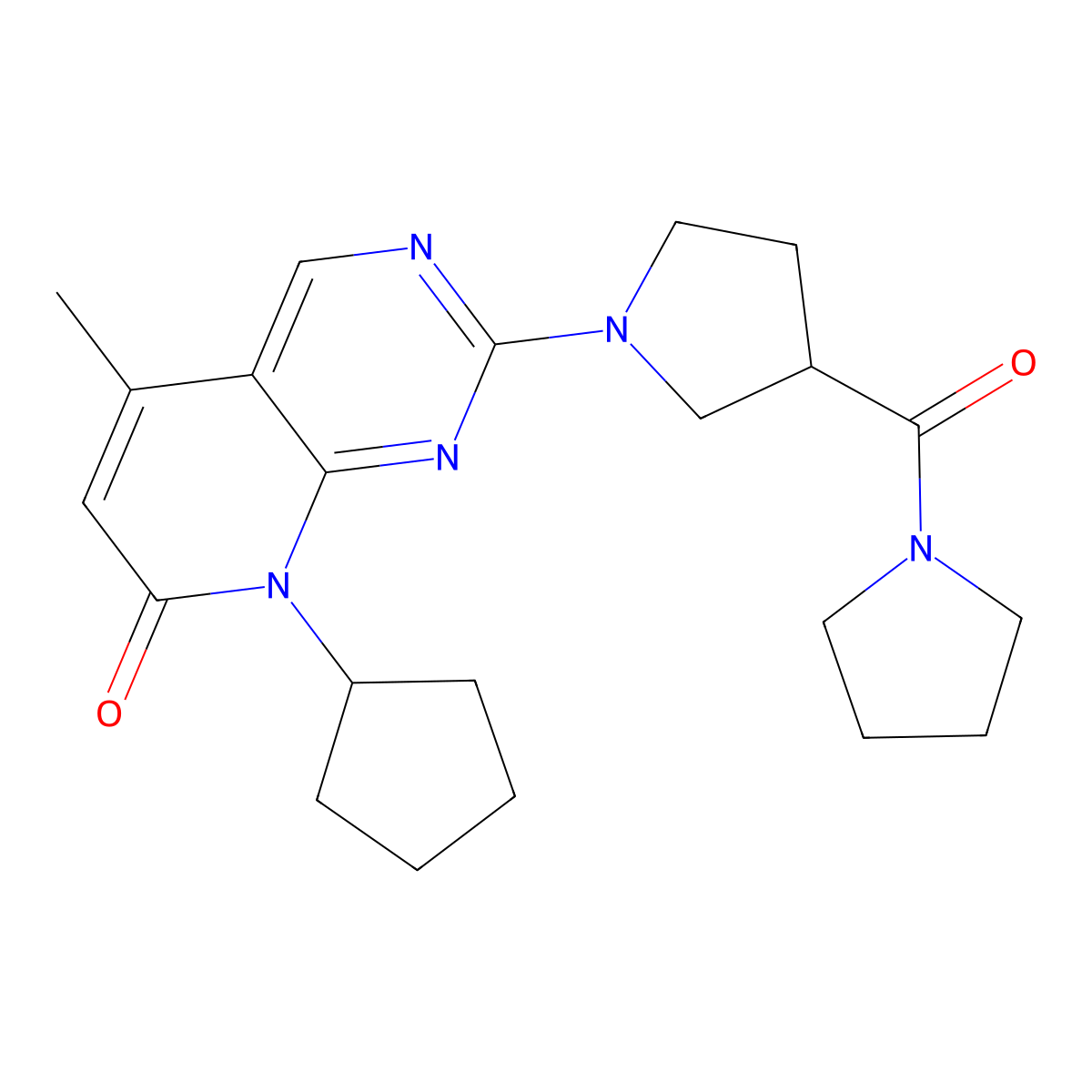 8-cyclopentyl-5-methyl-2-[3-(pyrrolidine-1-carbonyl)pyrrolidin-1-yl]-7H,8H-pyrido[2,3-d]pyrimidin-7-one molecular structure, CAS 2877655-88-2