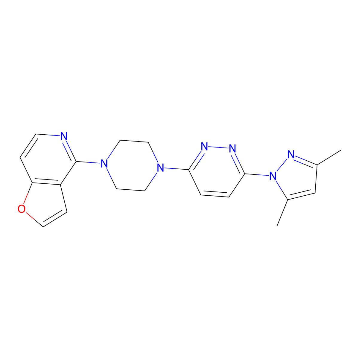 3-(3,5-dimethyl-1H-pyrazol-1-yl)-6-(4-{furo[3,2-c]pyridin-4-yl}piperazin-1-yl)pyridazine molecular structure, CAS 2877655-92-8