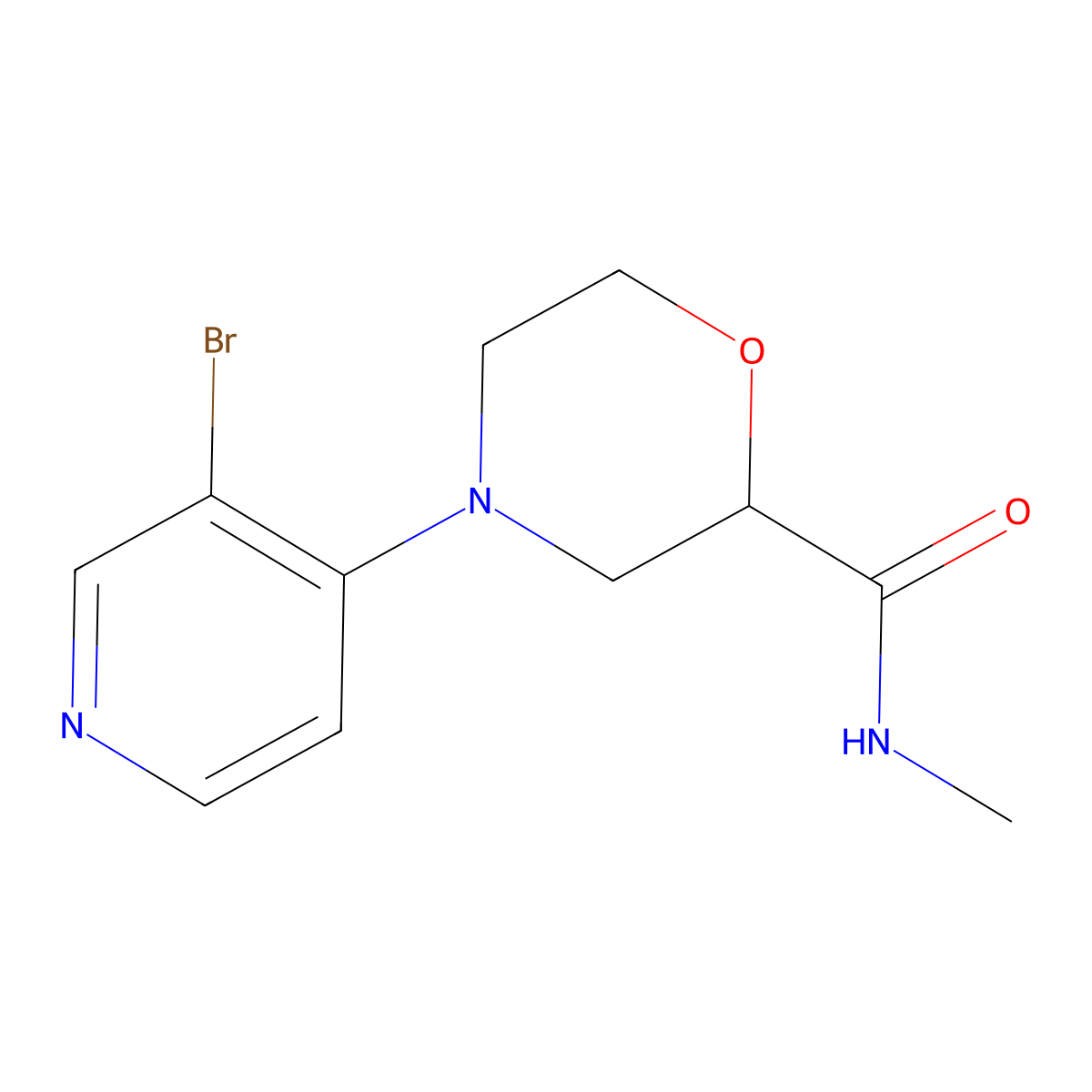 4-(3-bromopyridin-4-yl)-N-methylmorpholine-2-carboxamide molecular structure, CAS 2877655-96-2