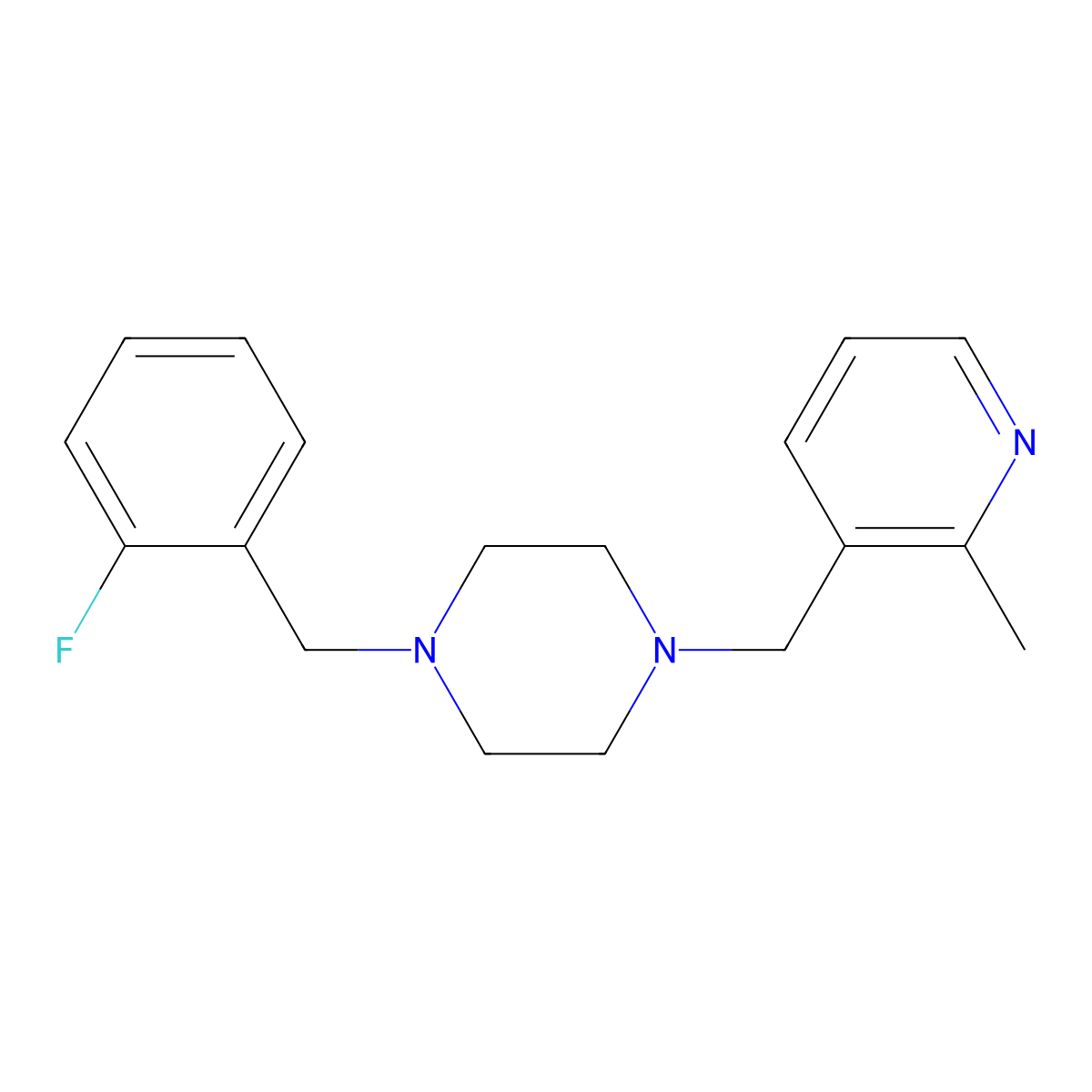 1-[(2-Fluorophenyl)methyl]-4-[(2-methylpyridin-3-yl)methyl]piperazine molecular structure, CAS 2877655-99-5