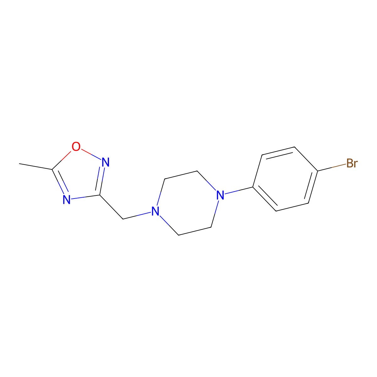 1-(4-Bromophenyl)-4-[(5-methyl-1,2,4-oxadiazol-3-yl)methyl]piperazine molecular structure, CAS 2877656-00-1
