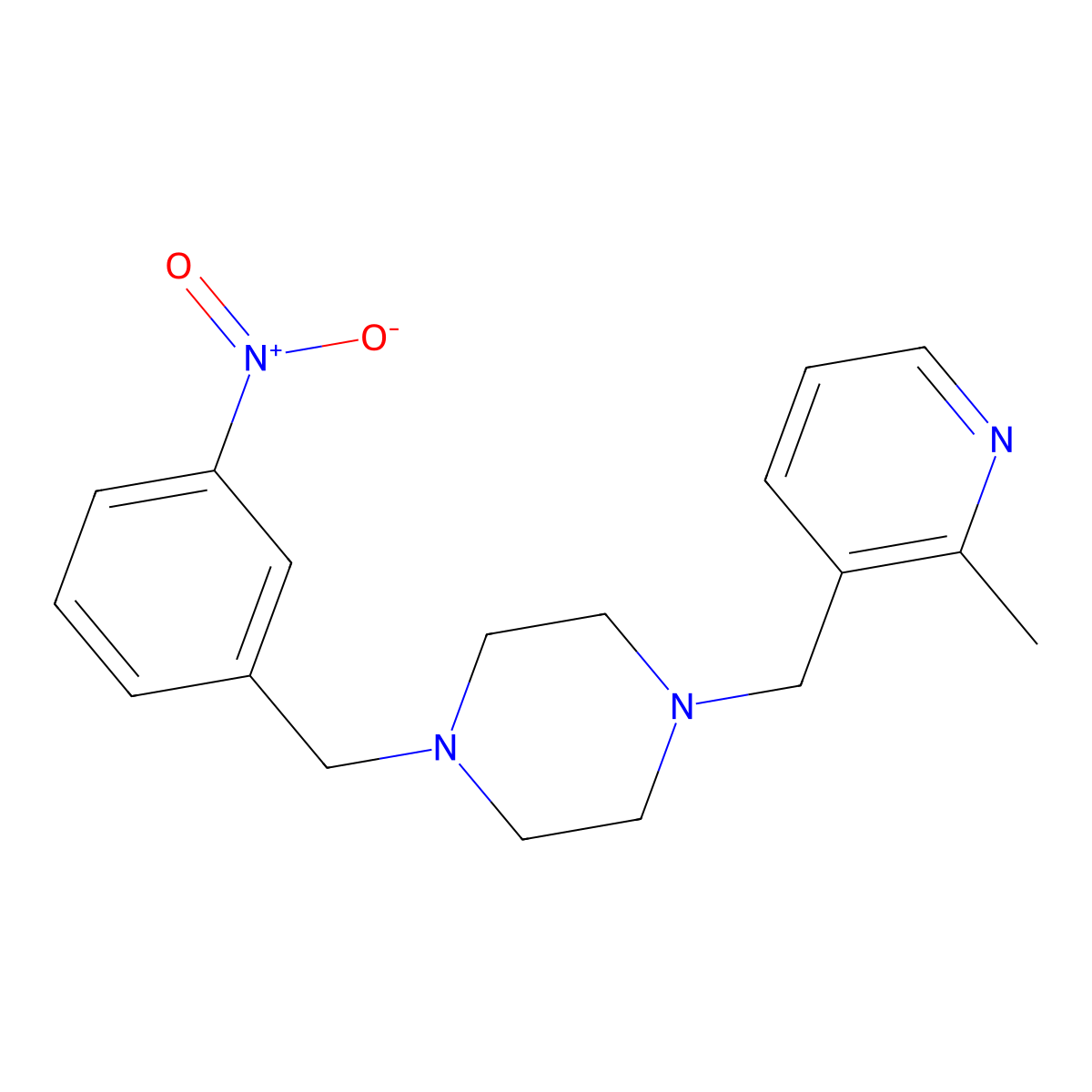1-[(2-Methylpyridin-3-yl)methyl]-4-[(3-nitrophenyl)methyl]piperazine molecular structure, CAS 2877656-01-2