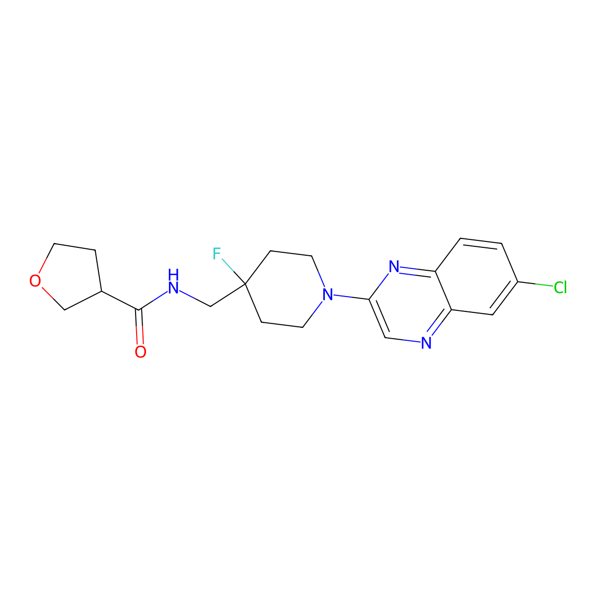 N-{[1-(6-chloroquinoxalin-2-yl)-4-fluoropiperidin-4-yl]methyl}oxolane-3-carboxamide molecular structure, CAS 2877656-03-4