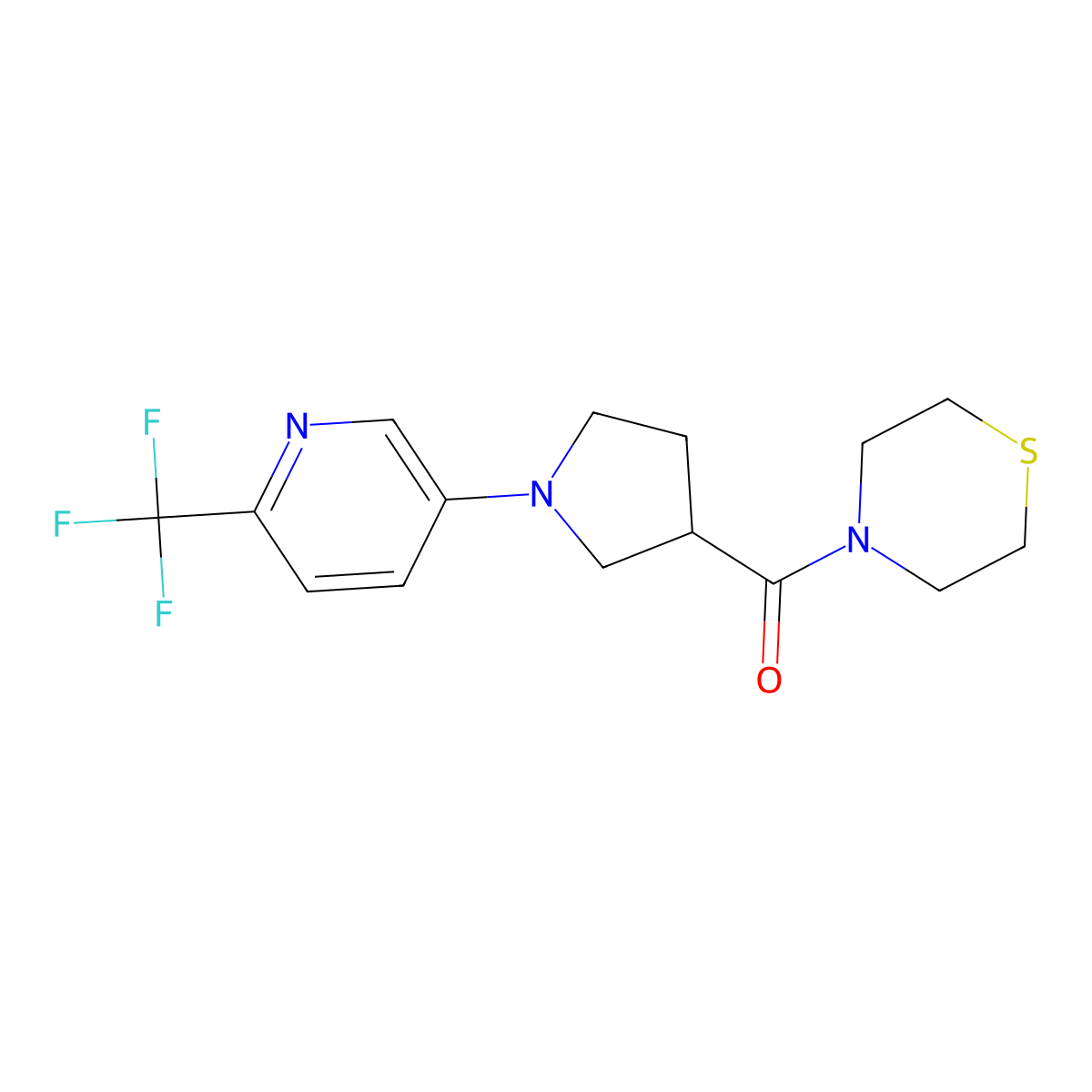 4-{1-[6-(Trifluoromethyl)pyridin-3-yl]pyrrolidine-3-carbonyl}thiomorpholine molecular structure, CAS 2877656-04-5