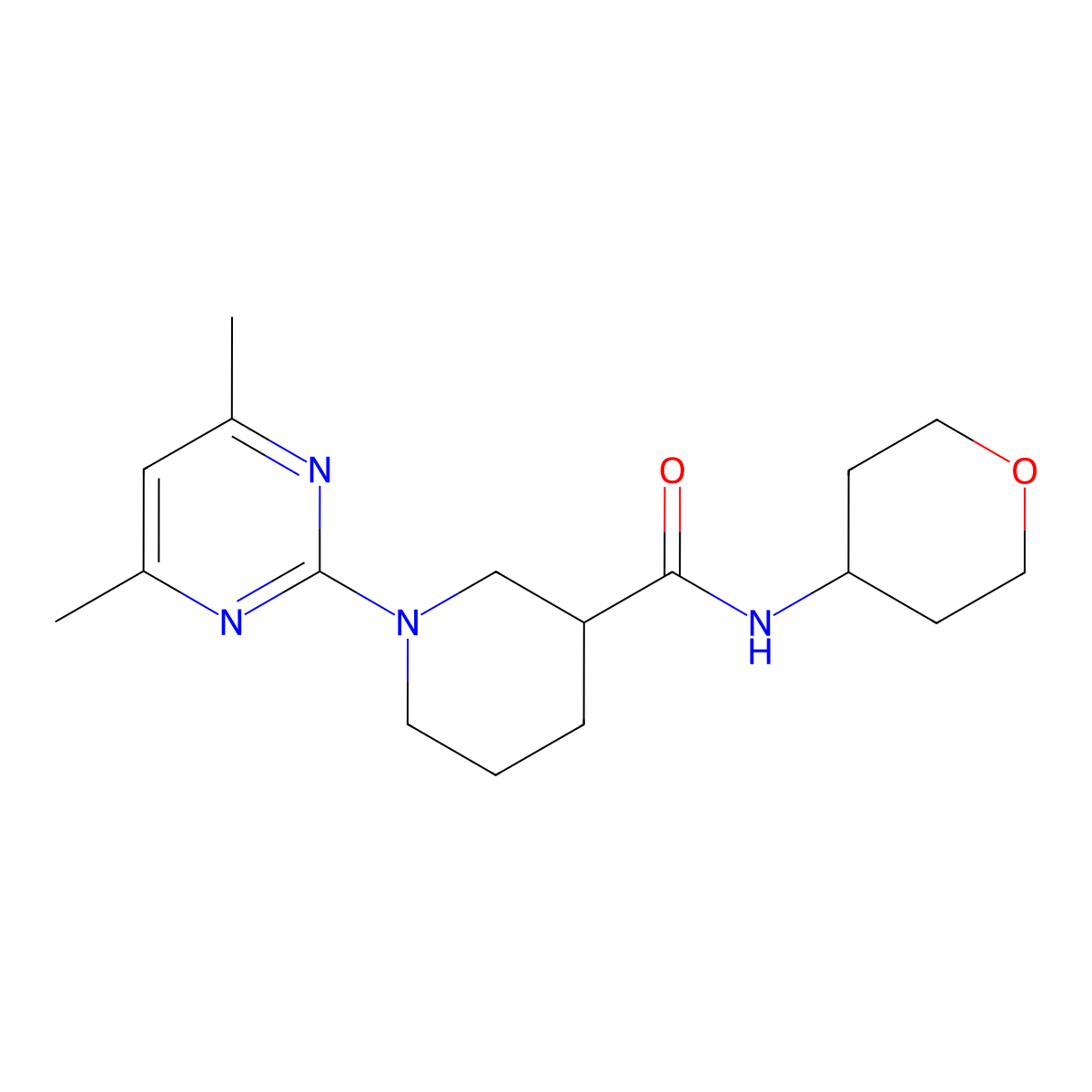 1-(4,6-dimethylpyrimidin-2-yl)-N-(oxan-4-yl)piperidine-3-carboxamide molecular structure, CAS 2877656-05-6